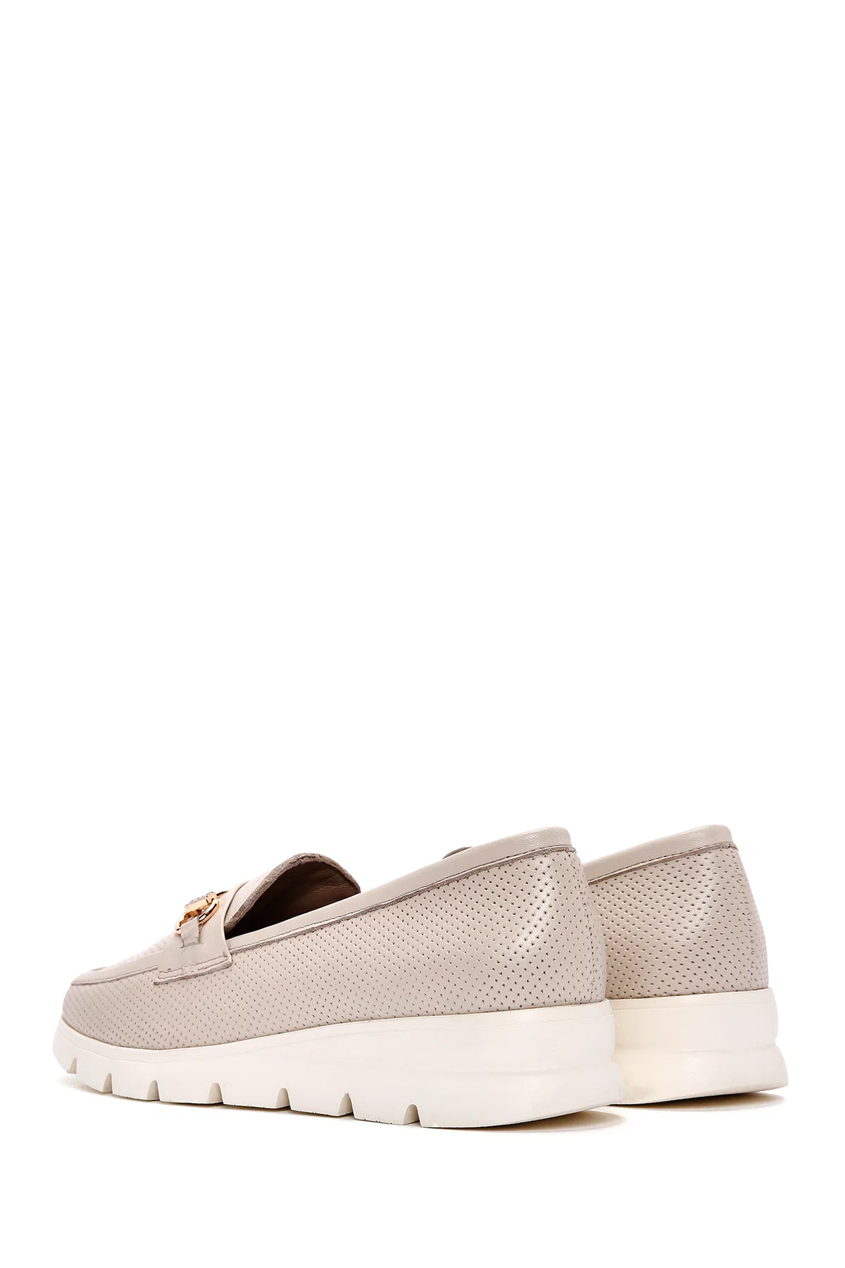 Kadın Krem Tokalı Deri Comfort Loafer - Image 5