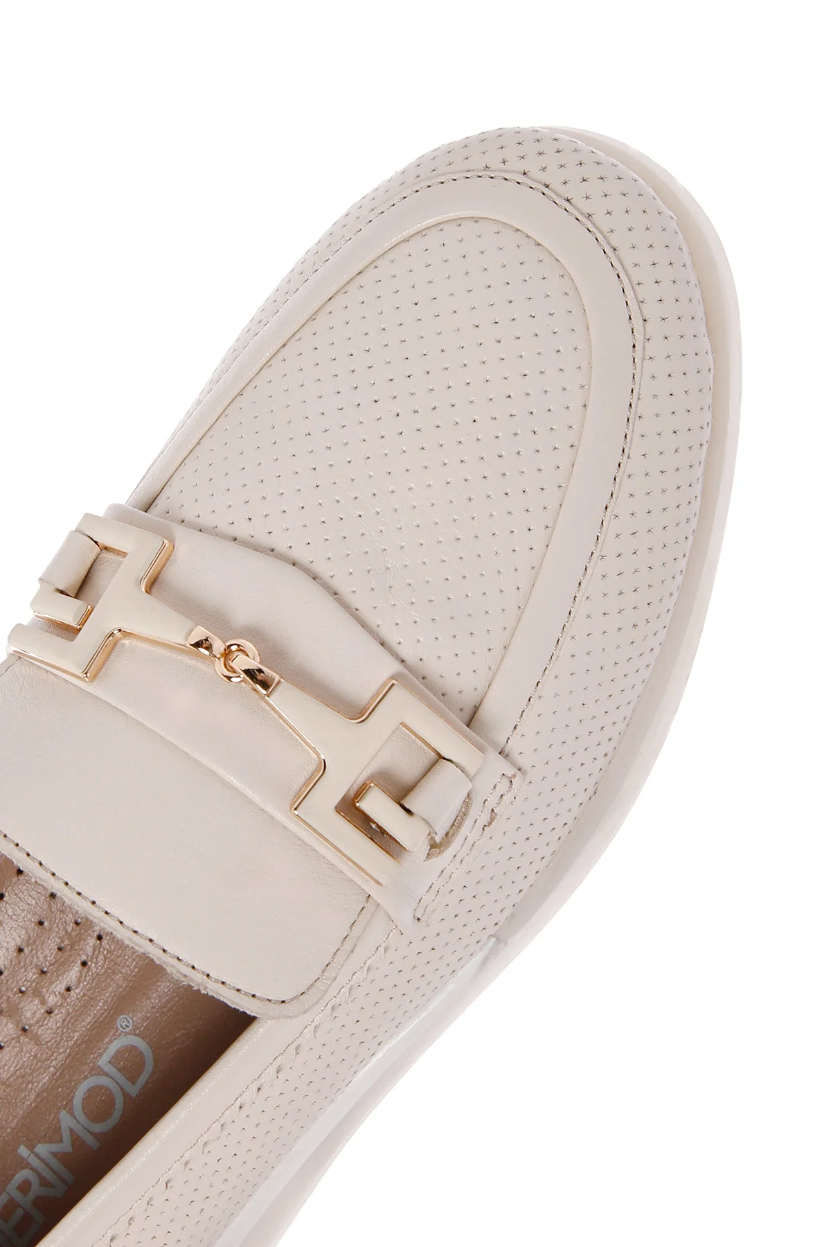 Kadın Krem Tokalı Deri Comfort Loafer - Image 10