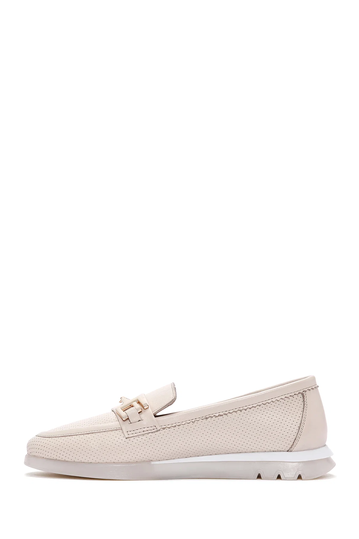 Kadın Krem Tokalı Deri Comfort Loafer - Image 2