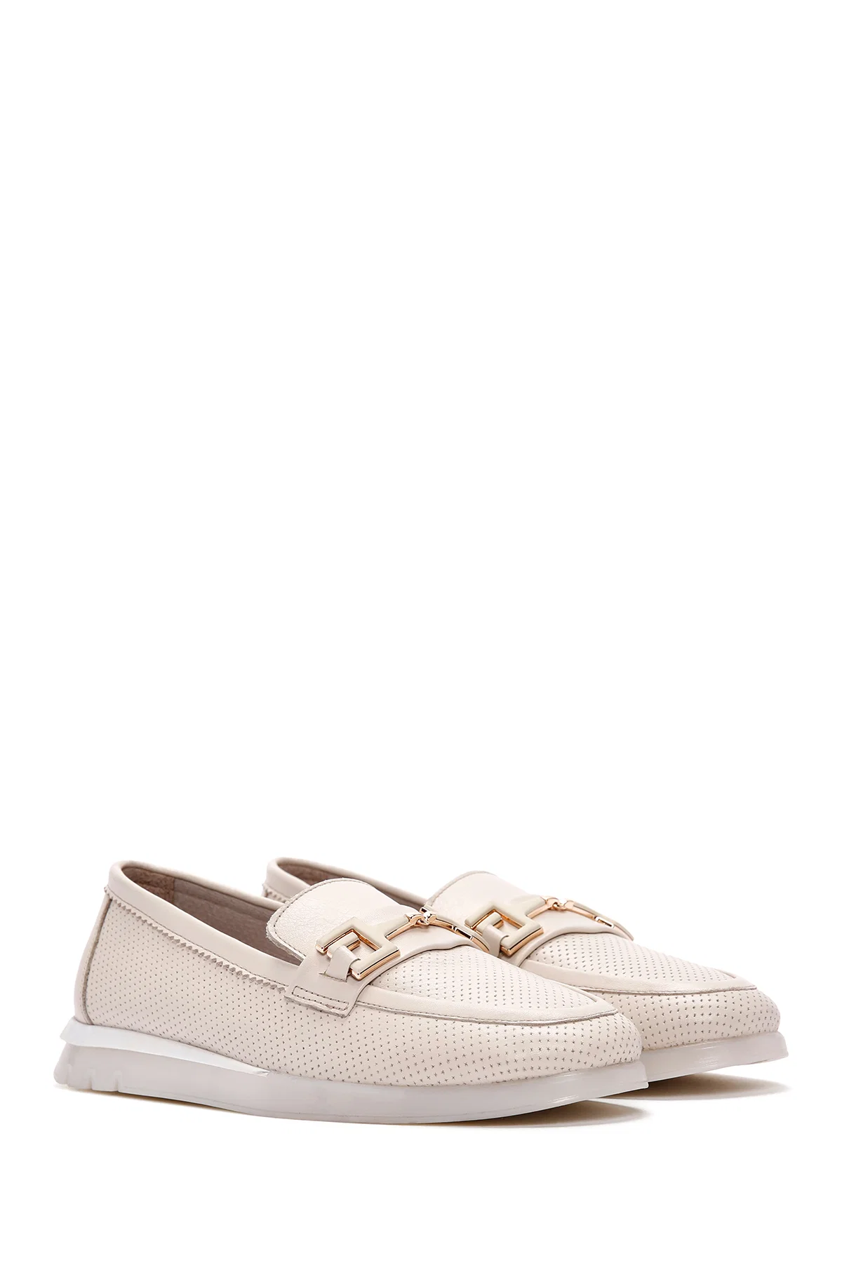 Kadın Krem Tokalı Deri Comfort Loafer - Image 3