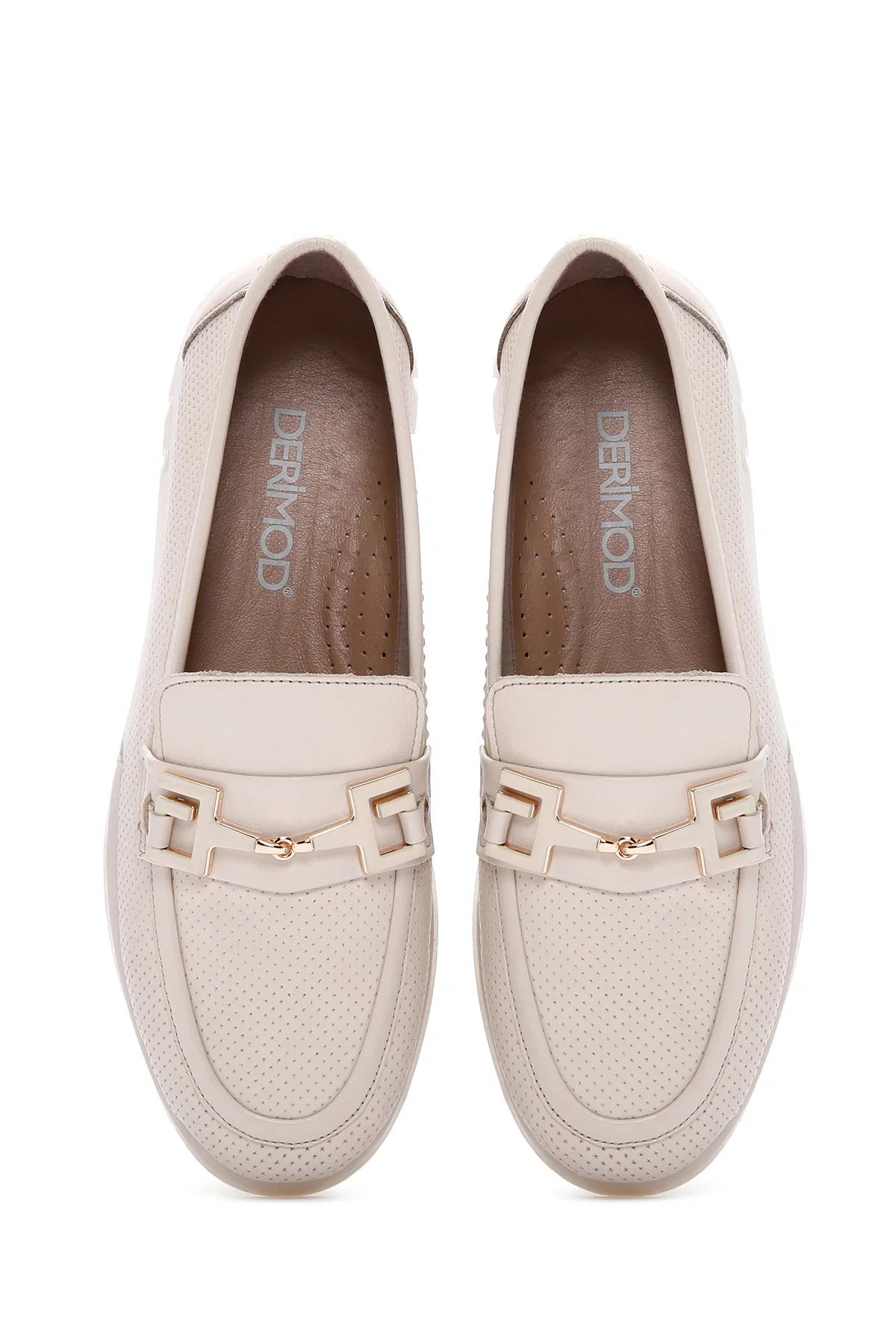 Kadın Krem Tokalı Deri Comfort Loafer - Image 7