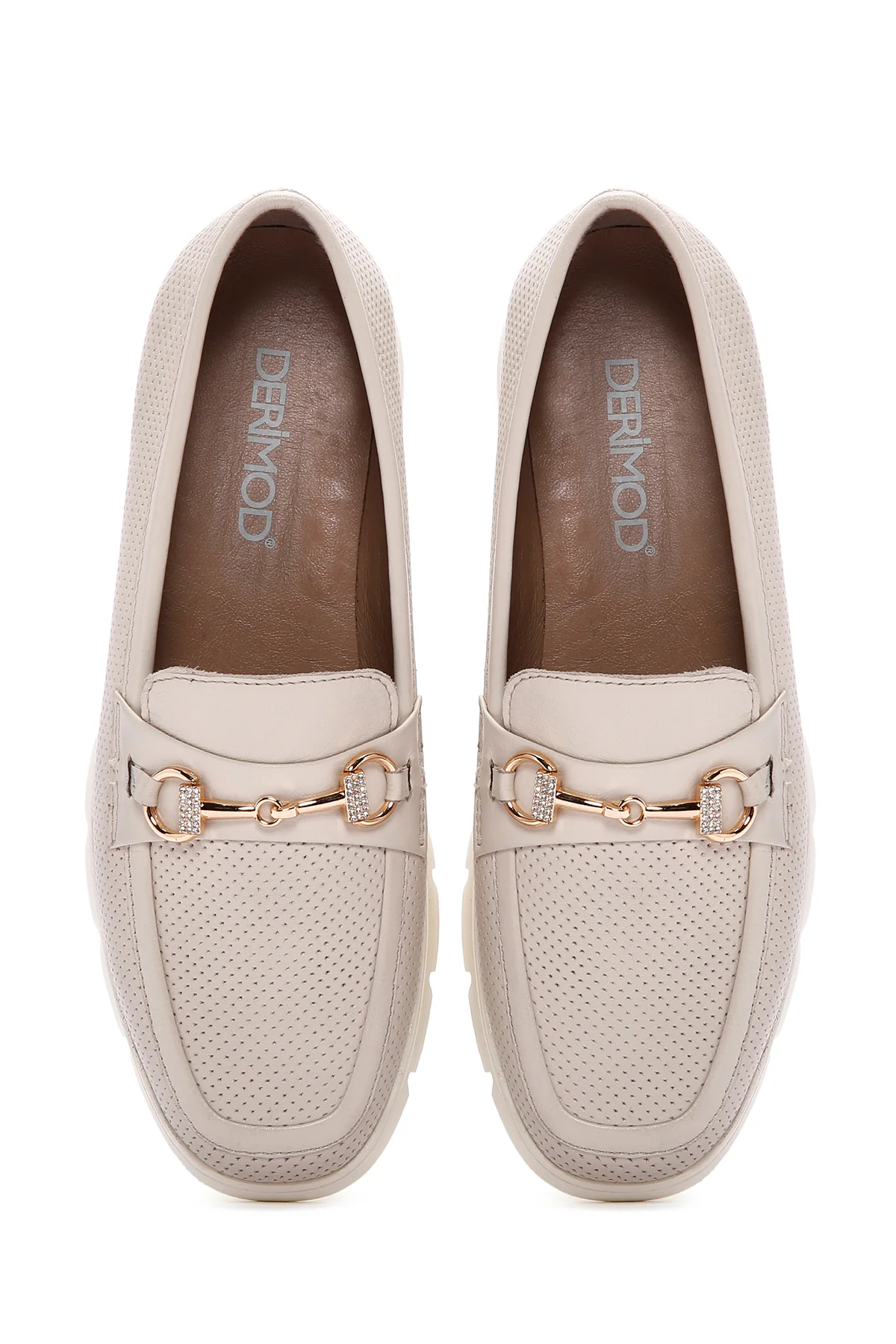 Kadın Krem Tokalı Deri Comfort Loafer - Image 4