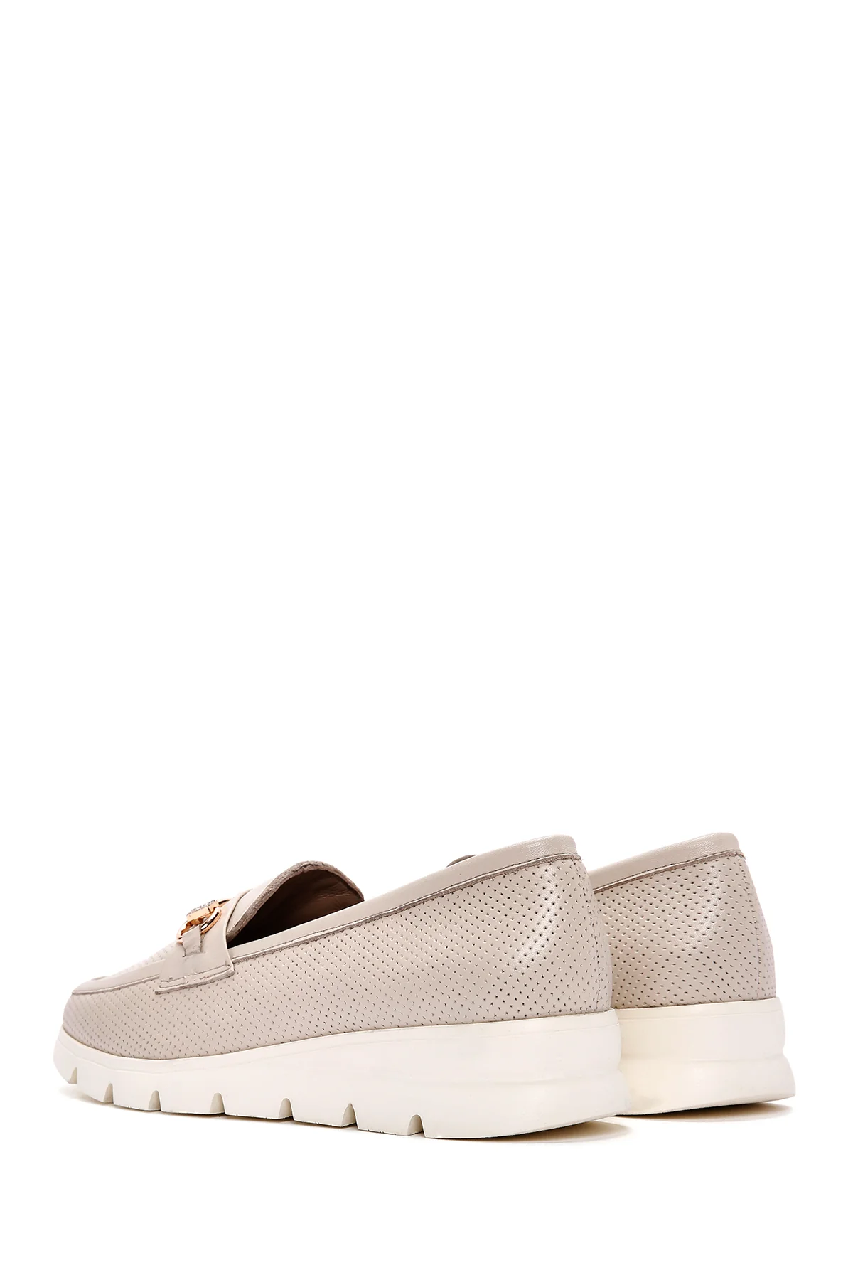 Kadın Krem Tokalı Deri Comfort Loafer - Image 6