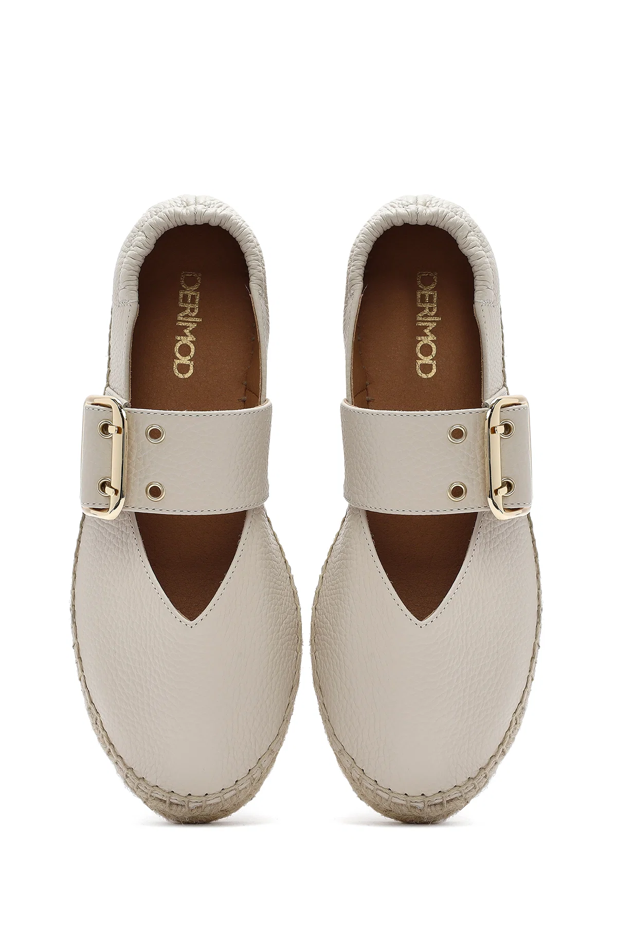 Kadın Krem Tokalı Deri Espadril - Image 7