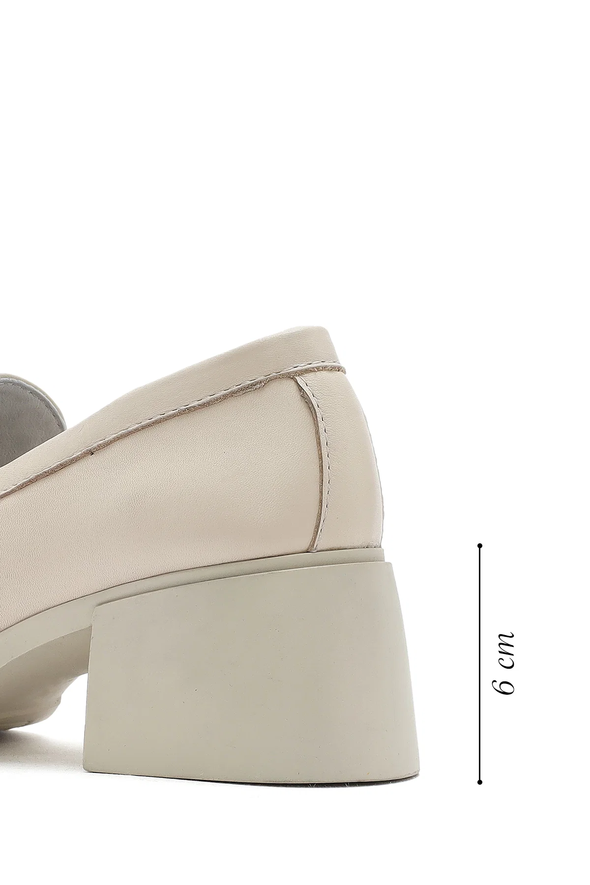 Kadın Krem Tokalı Kısa Kalın Topuklu Deri Maskülen Loafer - Image 2