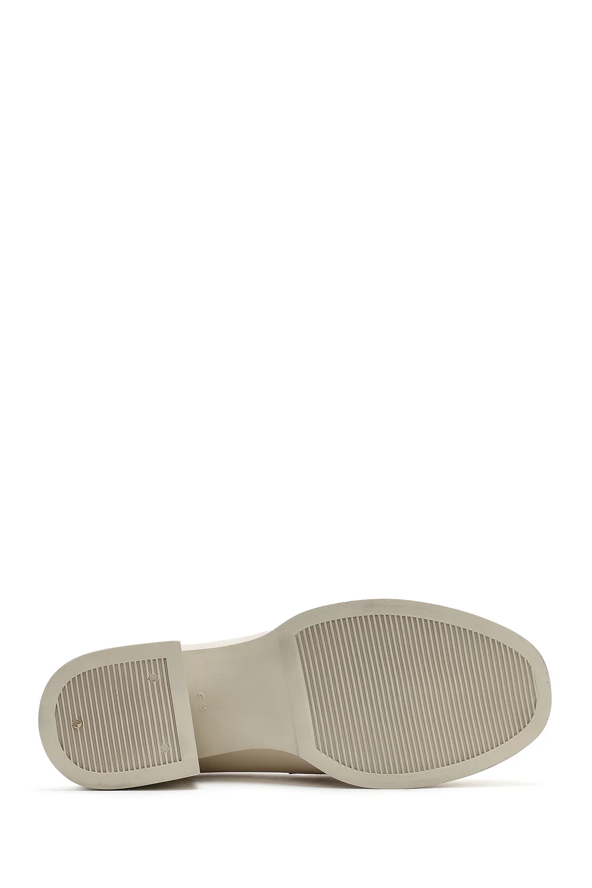 Kadın Krem Tokalı Kısa Kalın Topuklu Deri Maskülen Loafer - Image 5