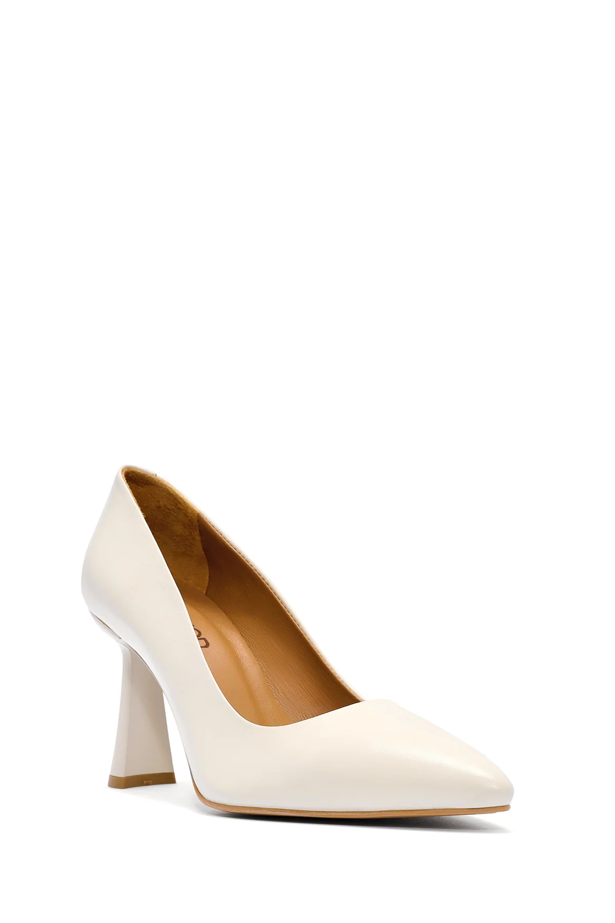 Kadın Krem Topuklu Deri Stiletto - Image 7