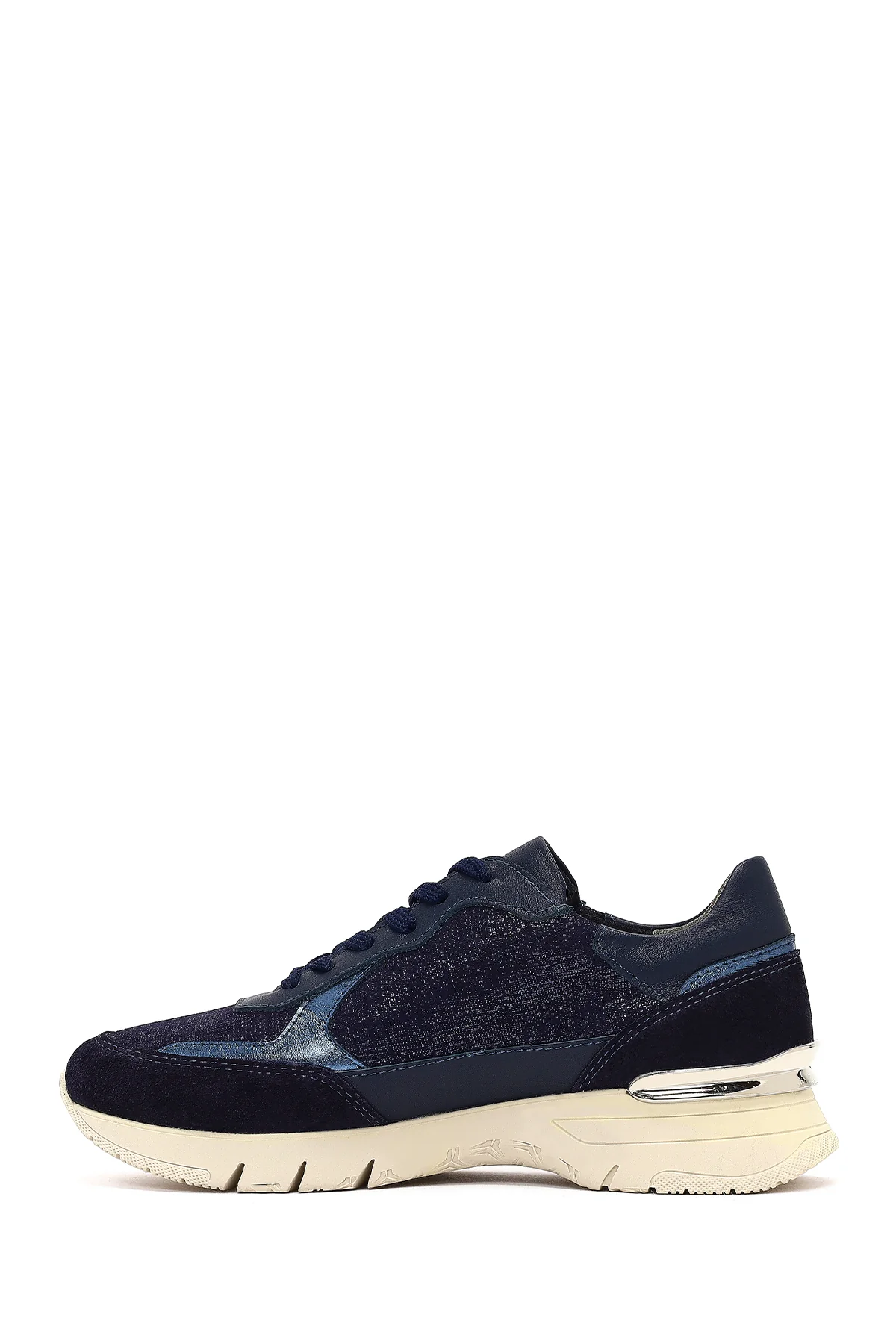 Kadın Lacivert Bağcıklı Kalın Tabanlı Deri Sneaker - Image 2