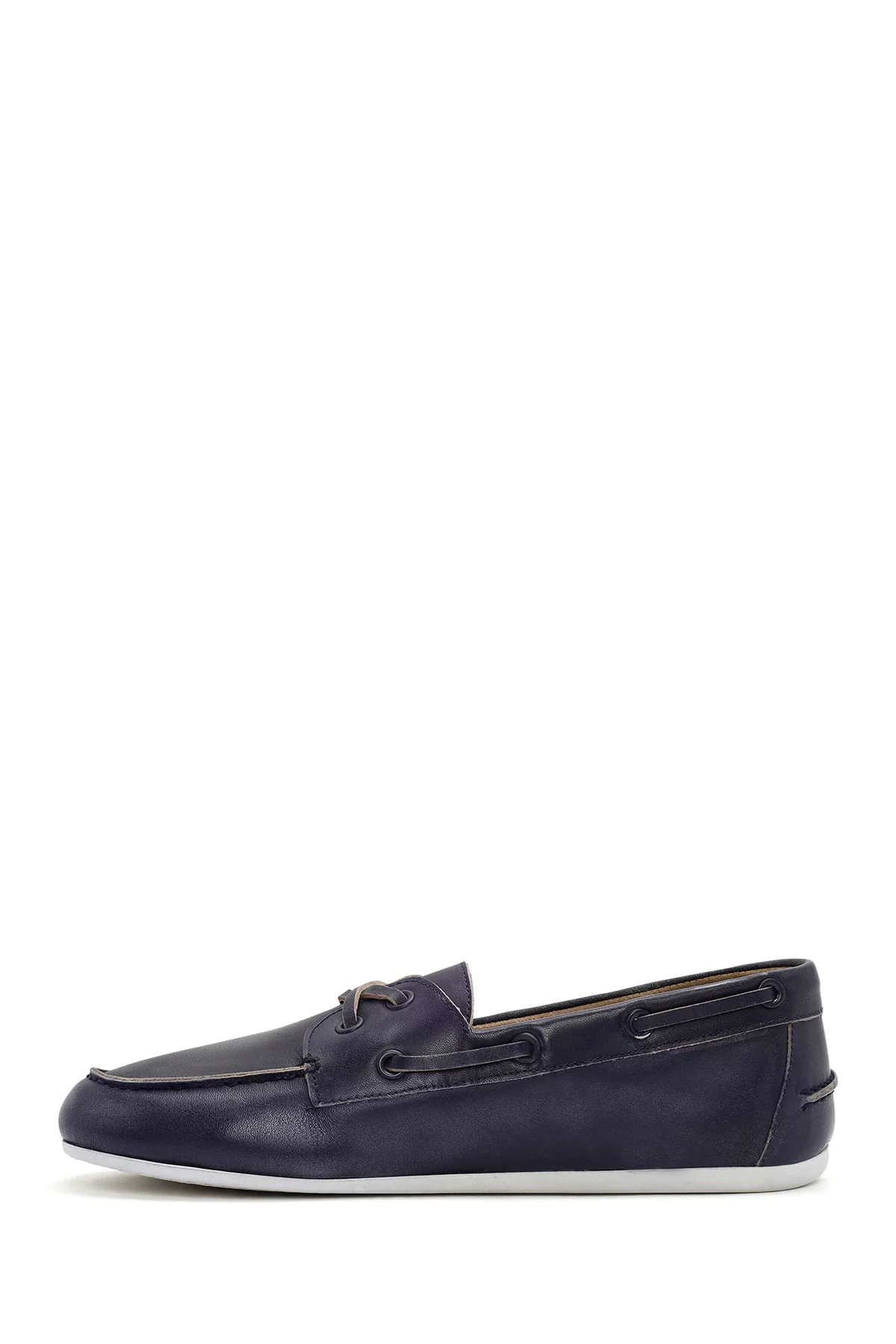 Kadın Lacivert Deri Maskülen Loafer - Image 2