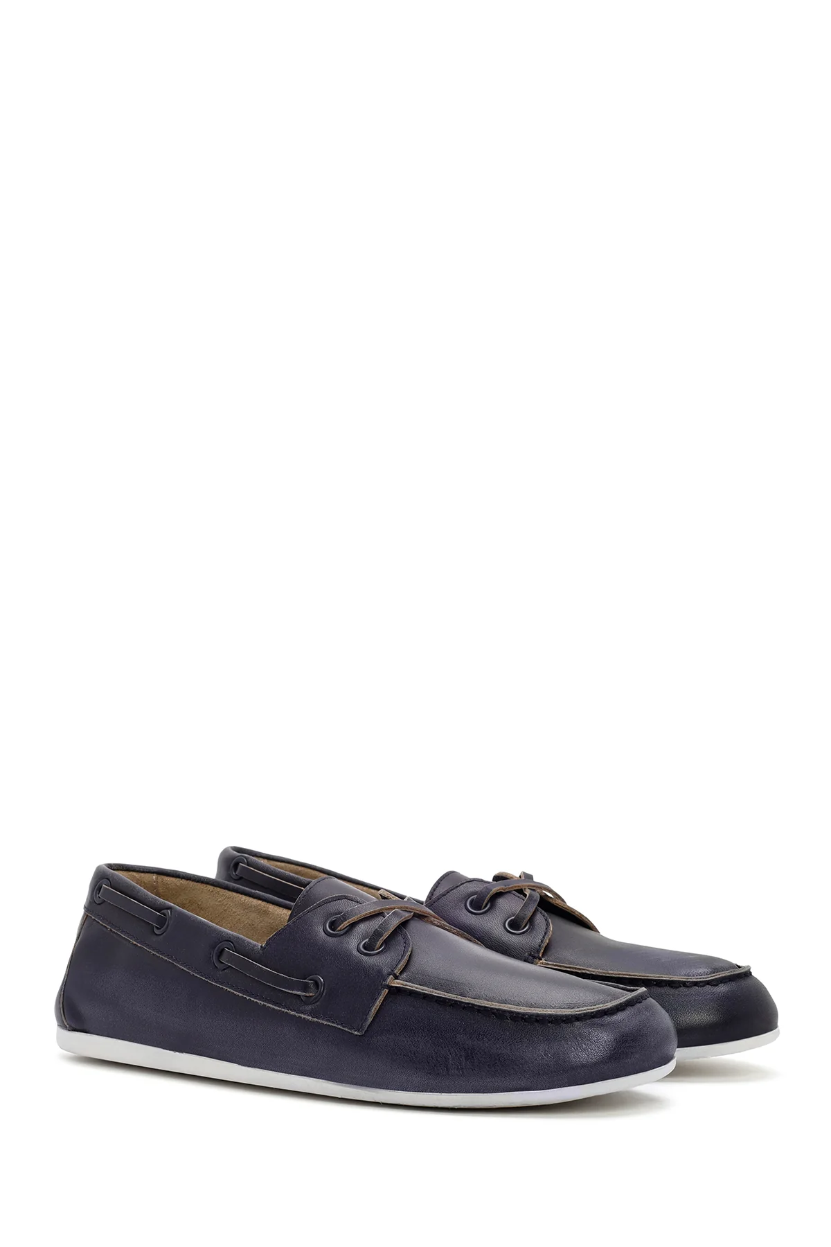 Kadın Lacivert Deri Maskülen Loafer - Image 3