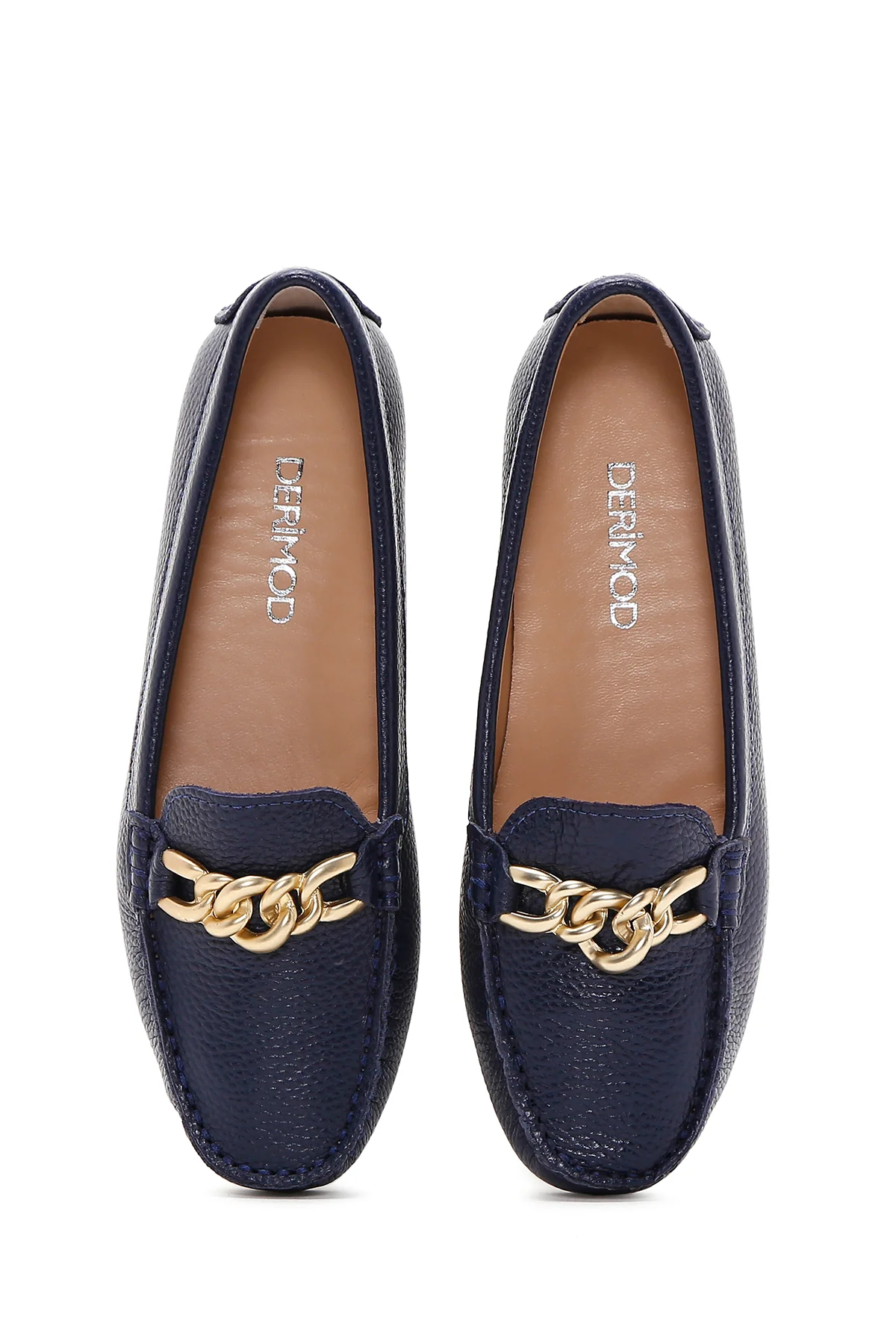 Kadın Lacivert Deri Tokalı Loafer - Image 6