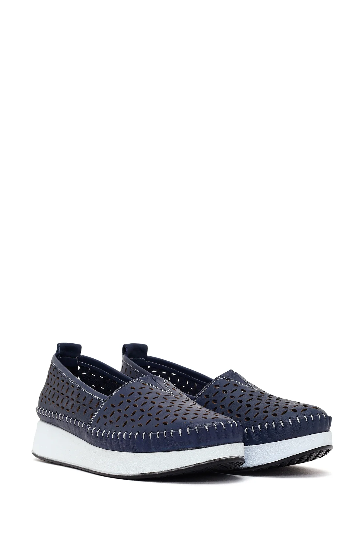 Kadın Lacivert Kalın Tabanlı Deri Konfor Loafer - Image 2