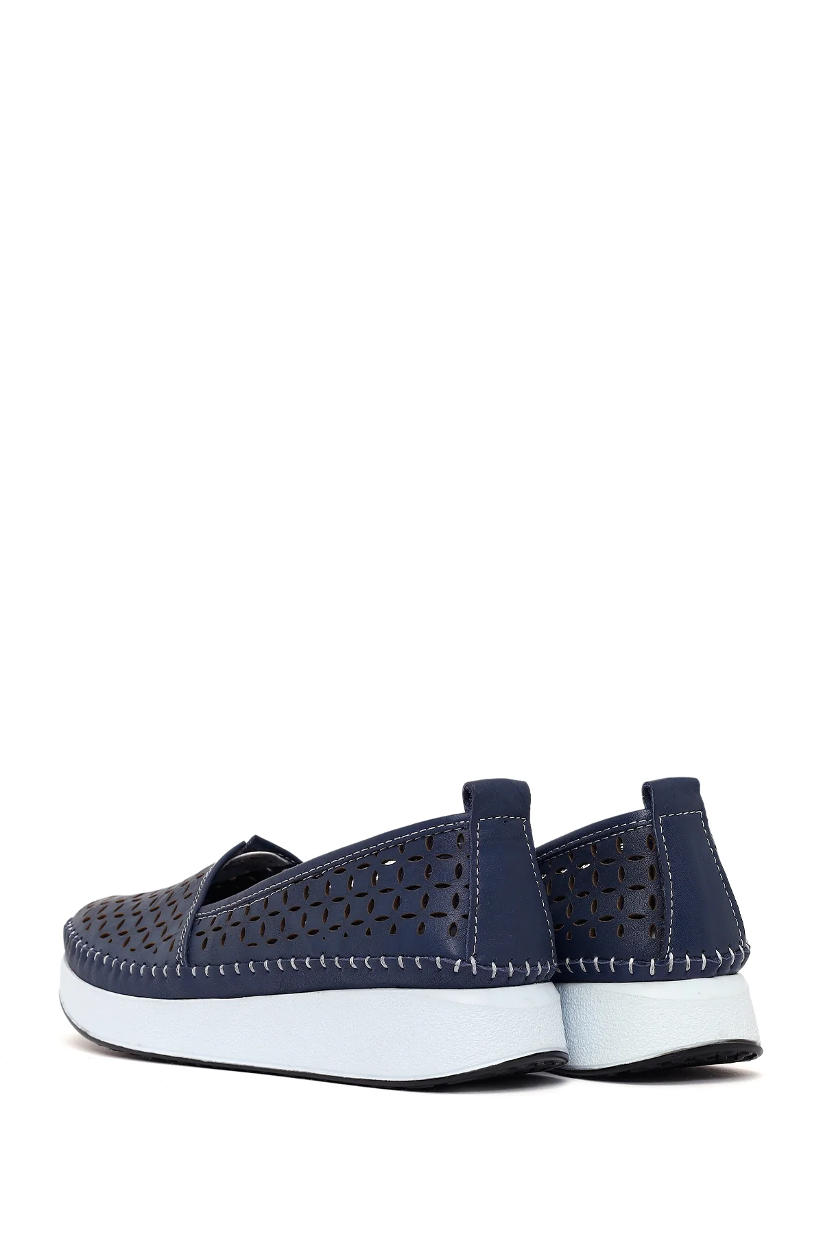 Kadın Lacivert Kalın Tabanlı Deri Konfor Loafer - Image 6