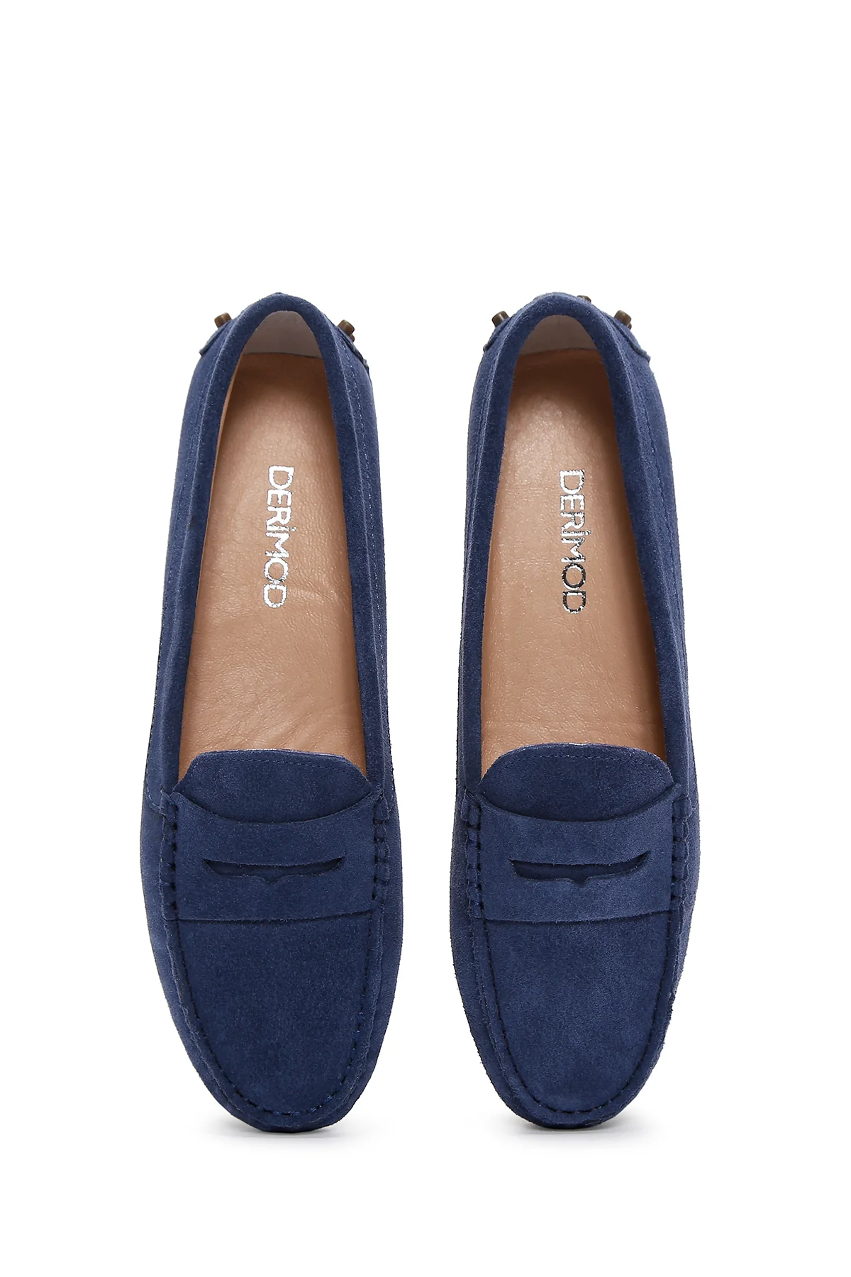 Kadın Lacivert Süet Deri Loafer - Image 6