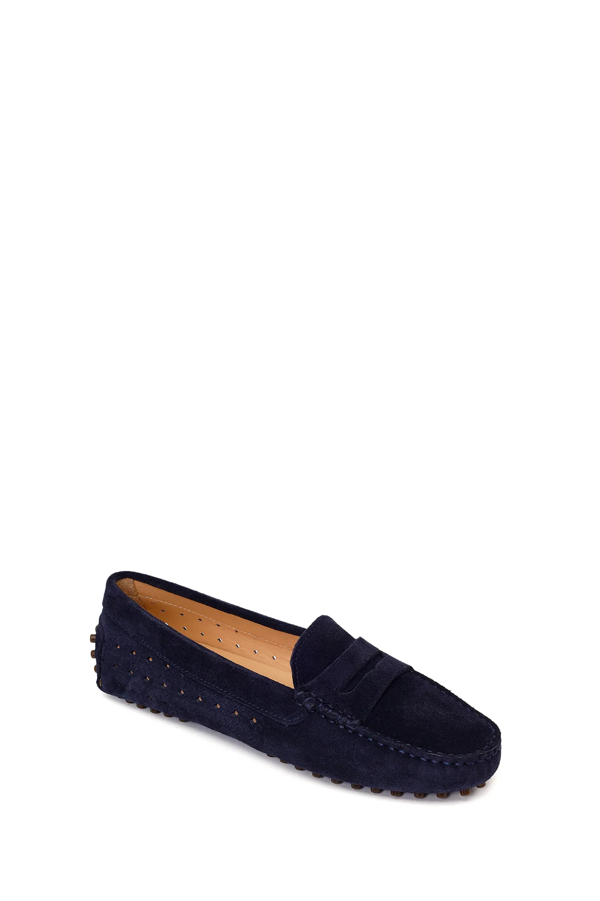 Kadın Lacivert Süet Deri Loafer - Image 7