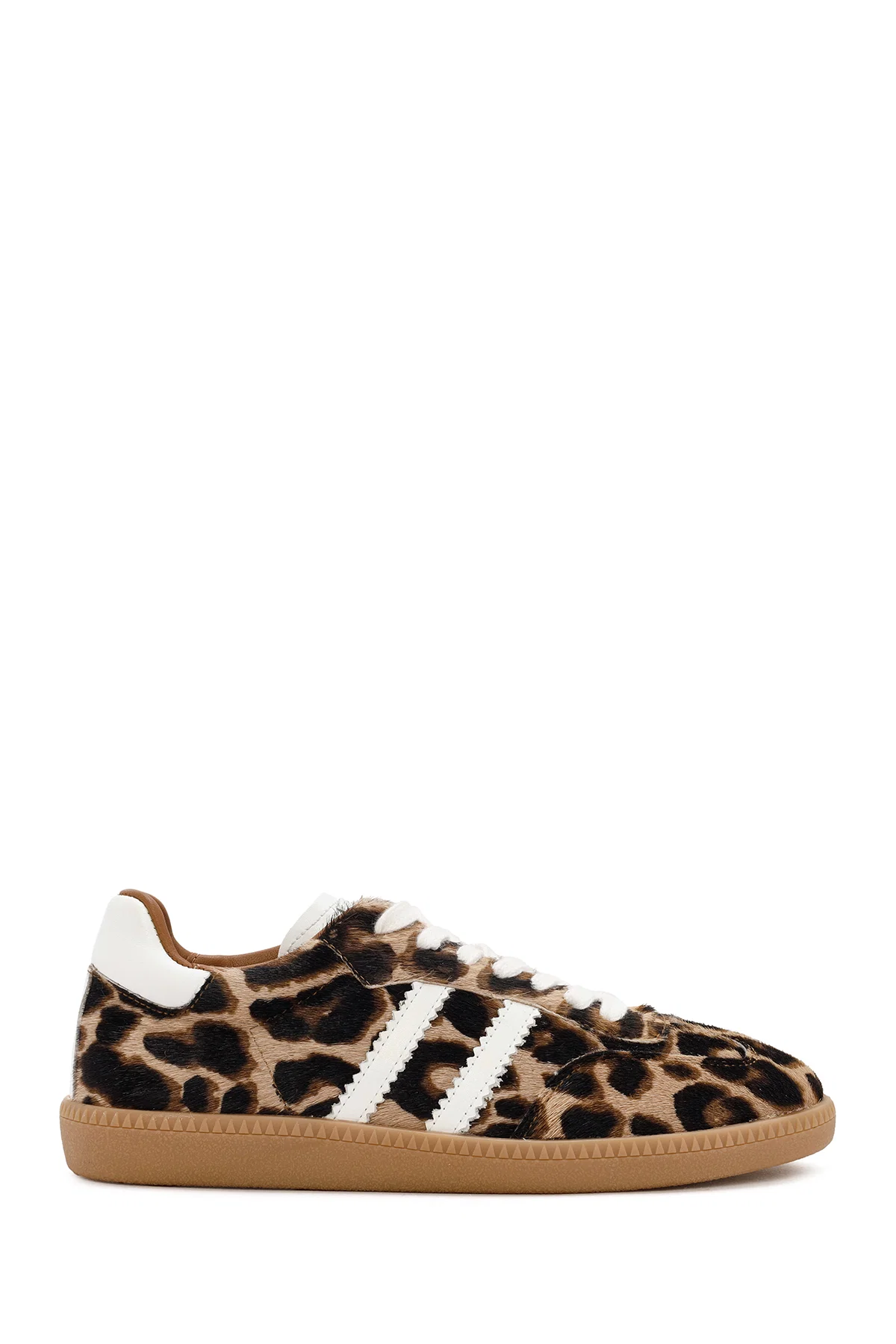 Kadın Leopar Bağcıklı Deri Sneaker