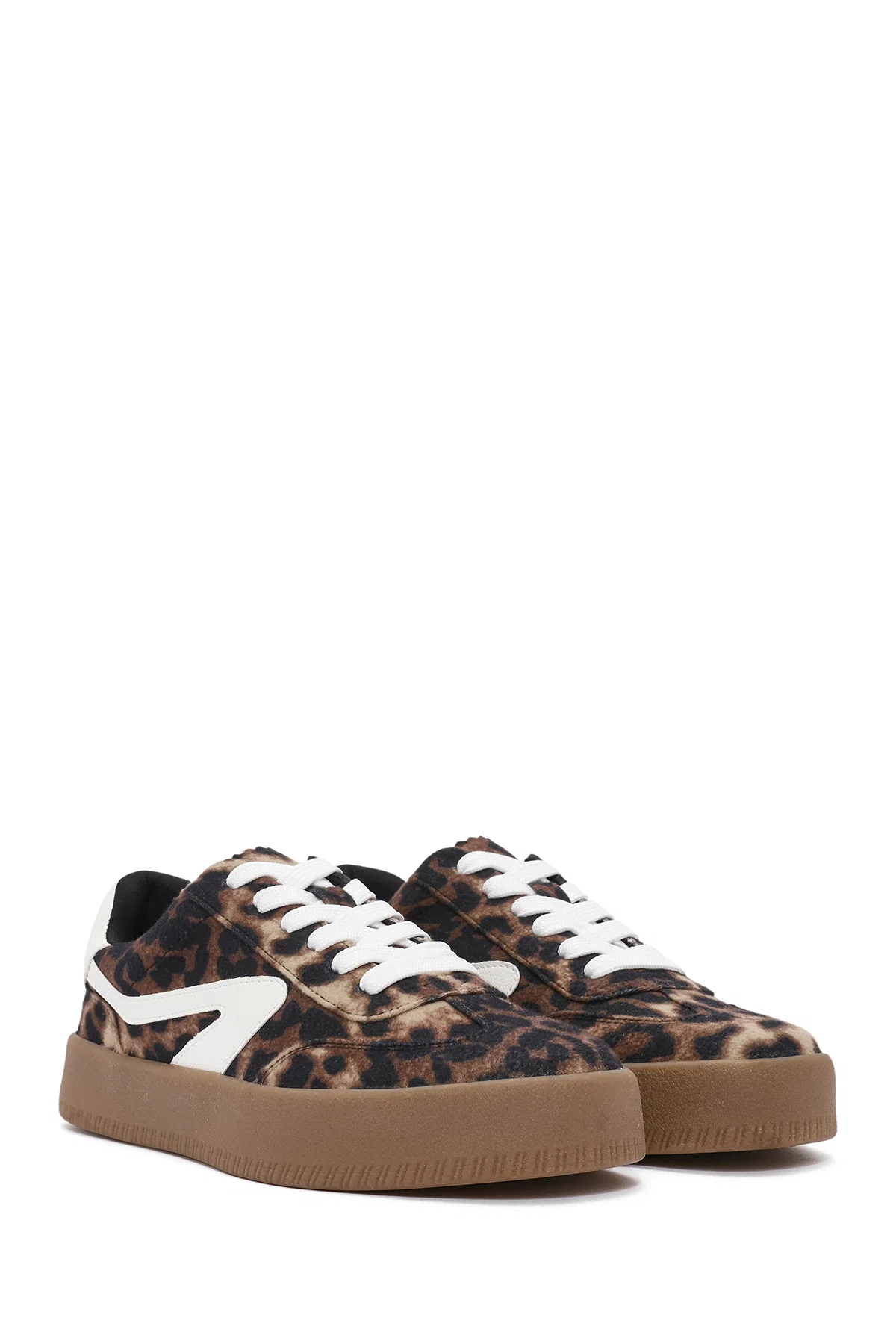 Kadın Leopar Bağcıklı Kalın Tabanlı Sneaker - Image 3