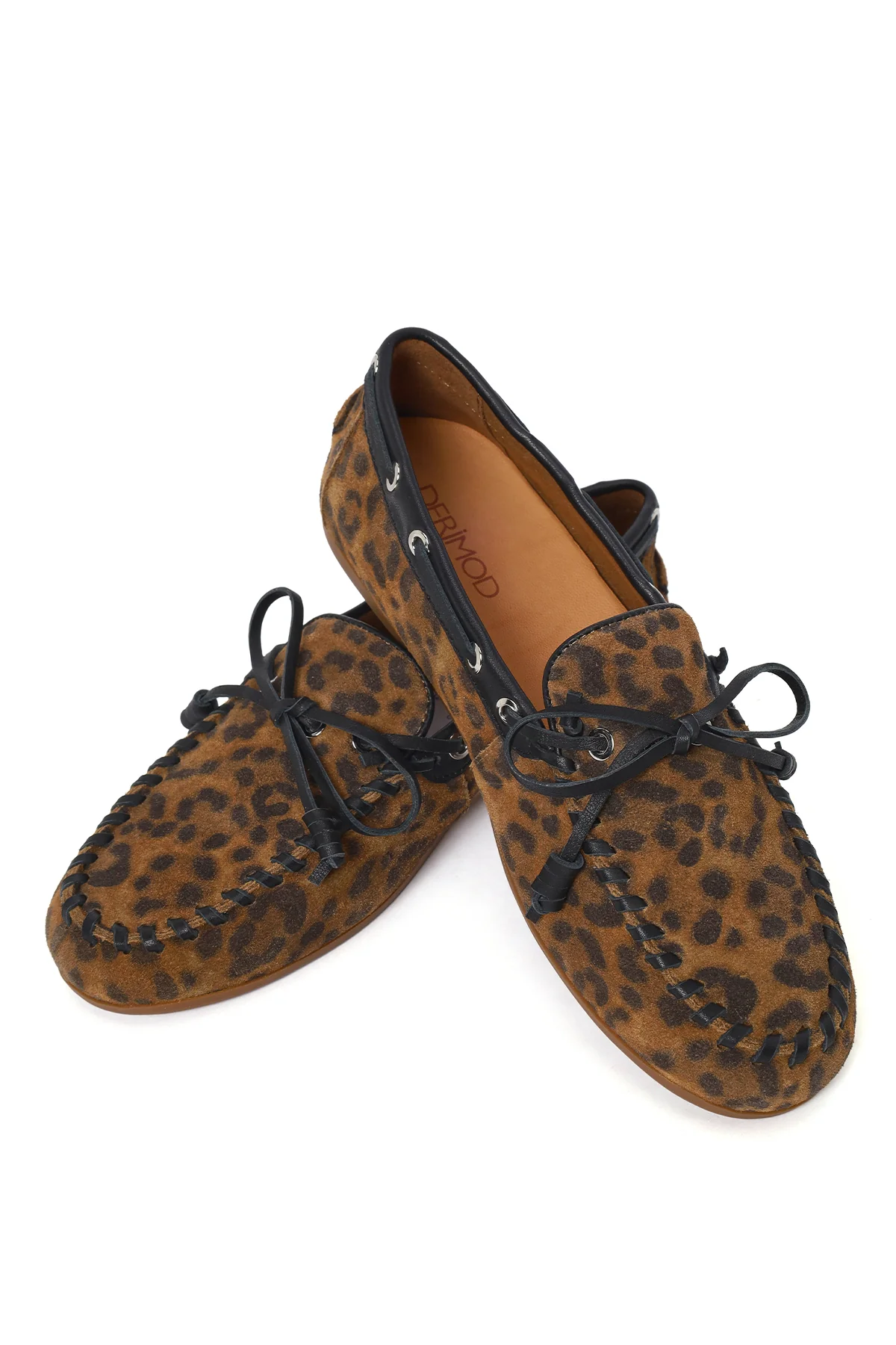 Kadın Leopar Desenli Süet Deri Loafer - Image 10