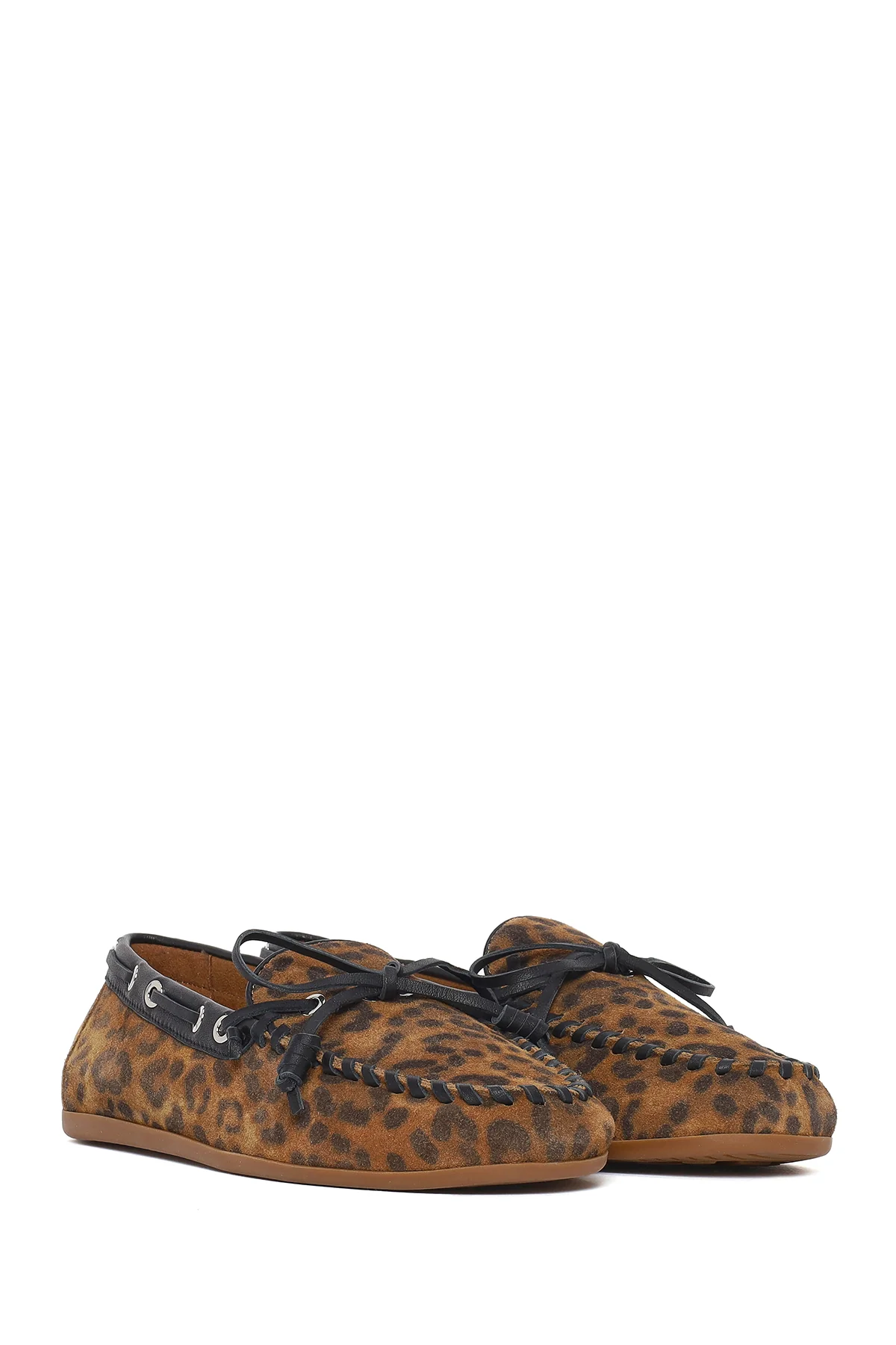 Kadın Leopar Desenli Süet Deri Loafer - Image 2