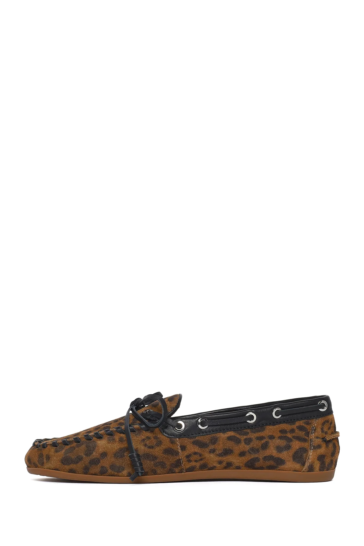 Kadın Leopar Desenli Süet Deri Loafer - Image 3