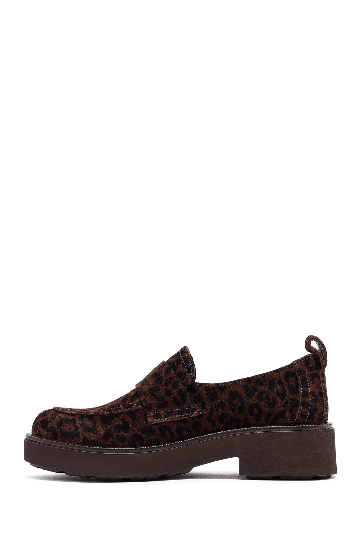 Kadın Leopar Desenli Süet Deri Maskülen Loafer - Image 2