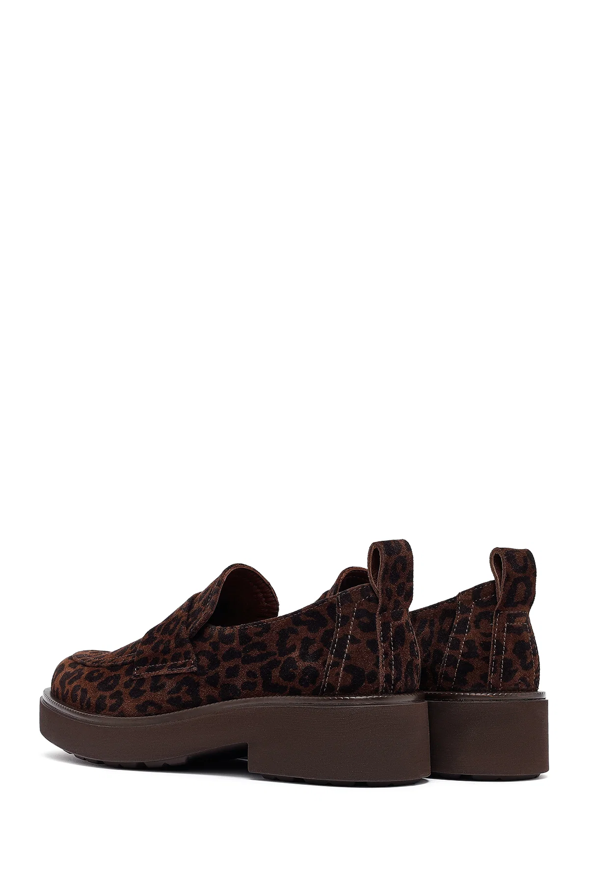 Kadın Leopar Desenli Süet Deri Maskülen Loafer - Image 5