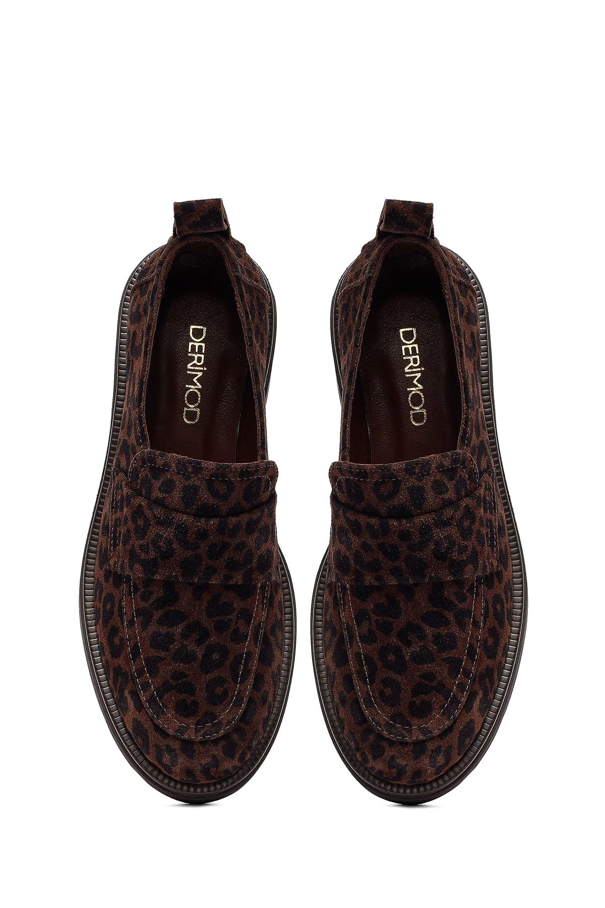 Kadın Leopar Desenli Süet Deri Maskülen Loafer - Image 7