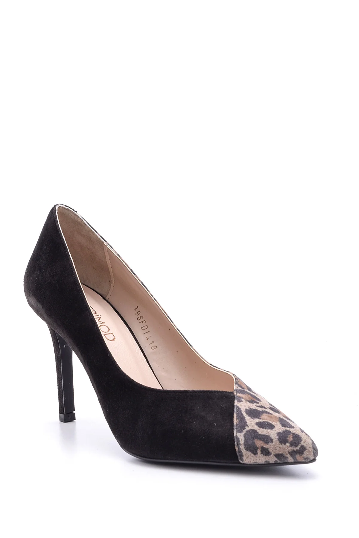 Kadın Leopar Detaylı Süet Deri Stiletto - Image 2
