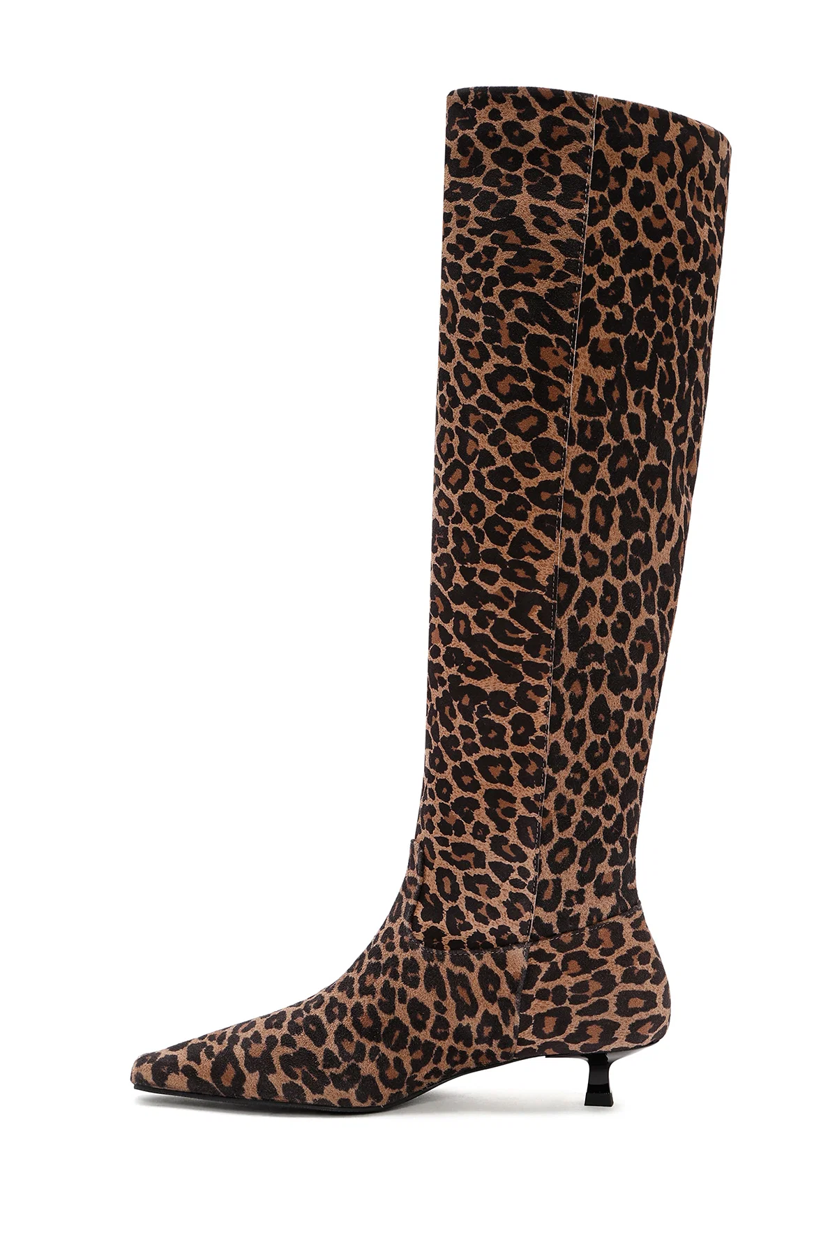 Kadın Leopar İnce Kısa Topuklu Süet Deri Çizme - Image 4