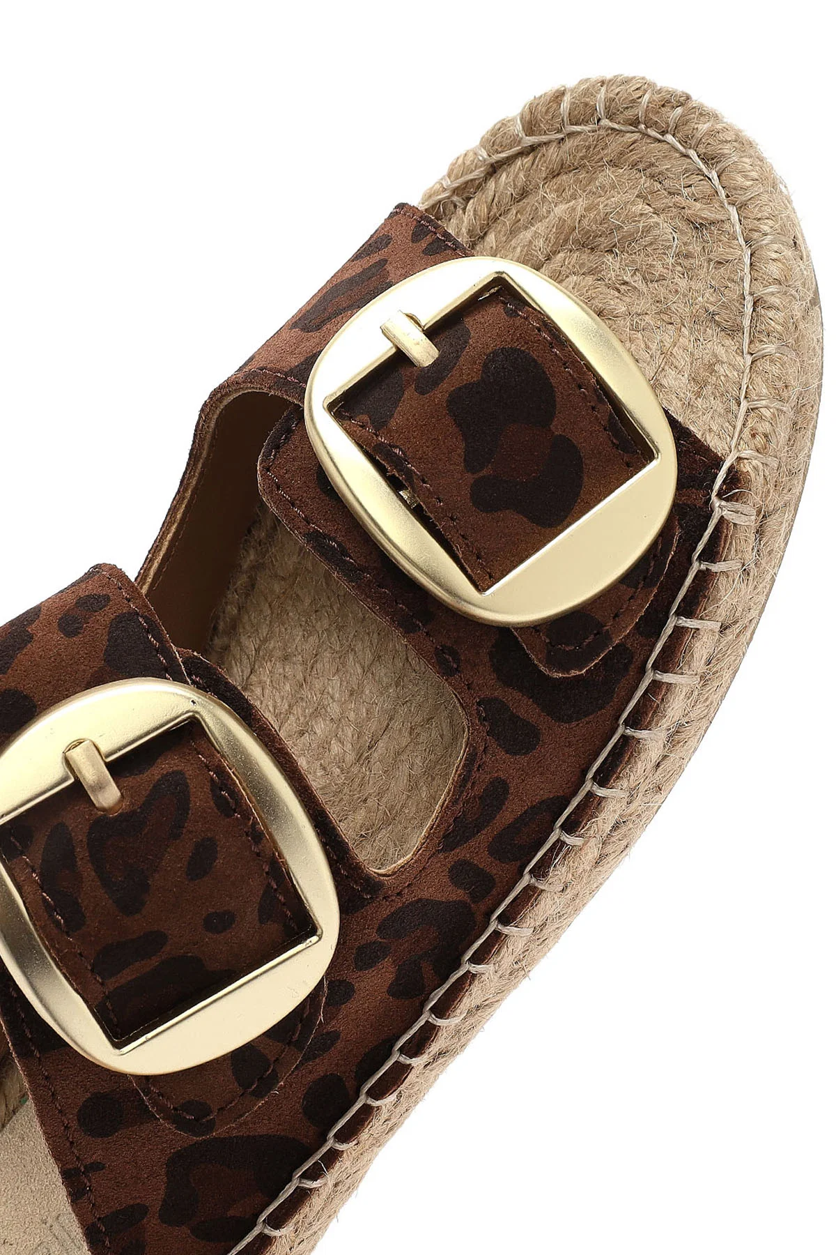 Kadın Leopar Tokalı Süet Deri Espadril Terlik - Image 10