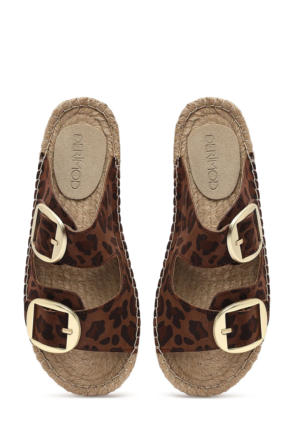 Kadın Leopar Tokalı Süet Deri Espadril Terlik - Image 7