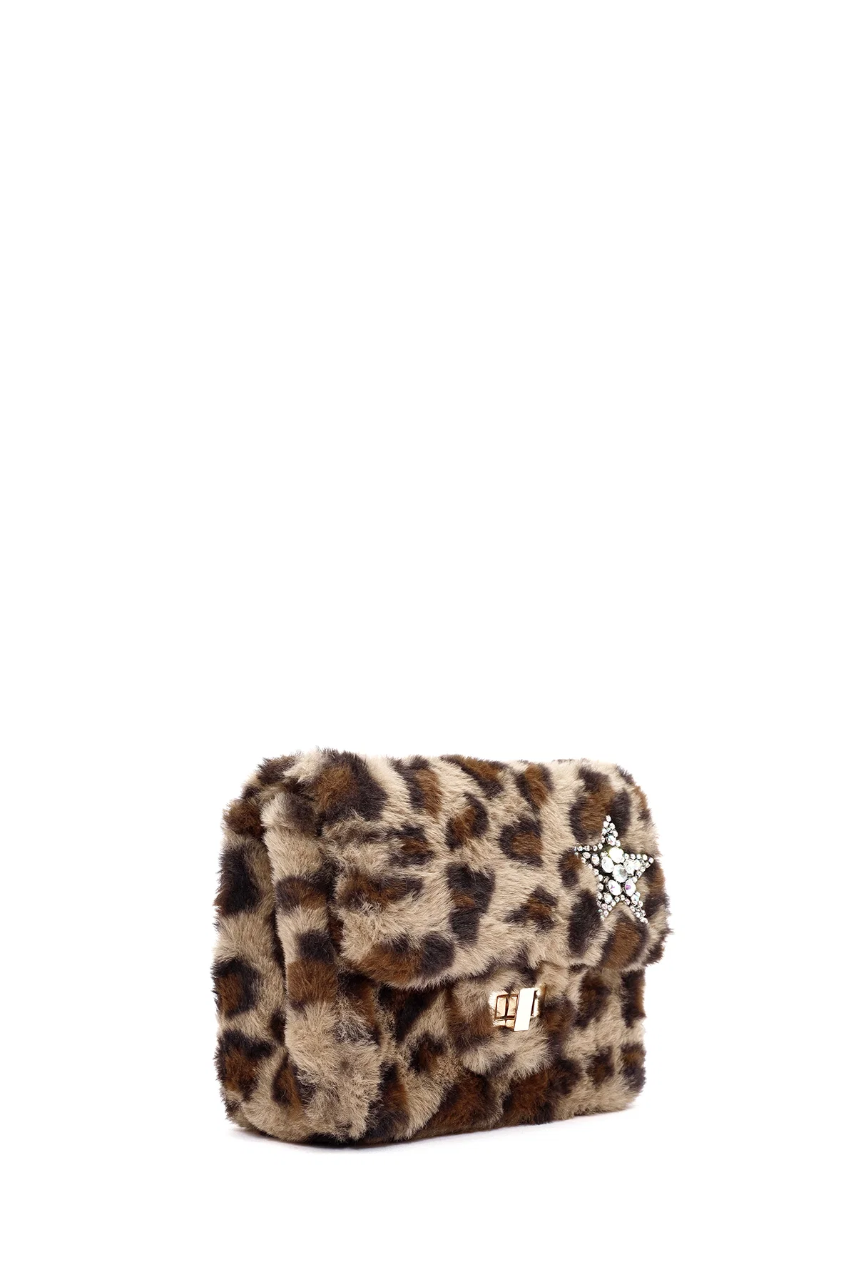 Kadın Leopar Uzun Zincir Askılı Peluş Omuz Çantası - Image 6