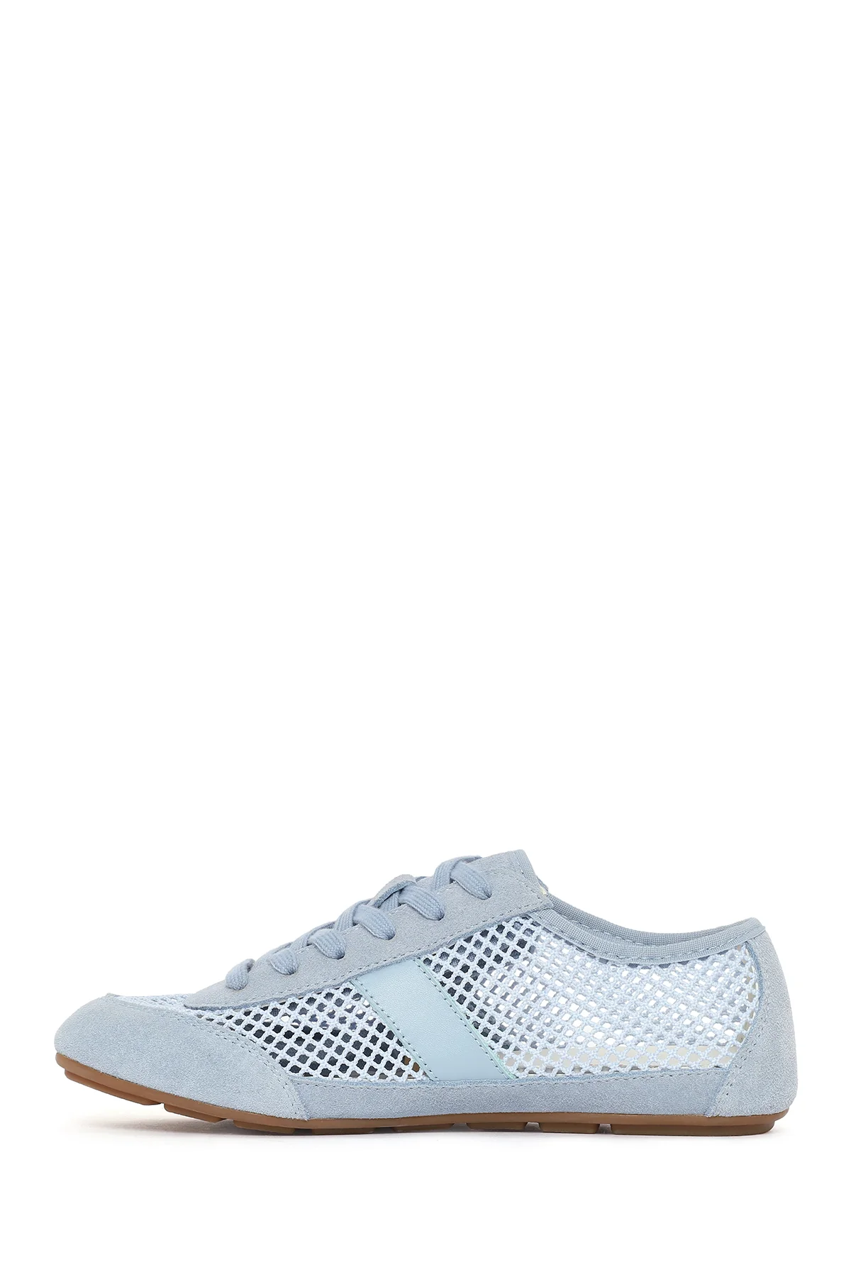 Kadın Mavi Bağcıklı Fileli Deri Sneaker - Image 3