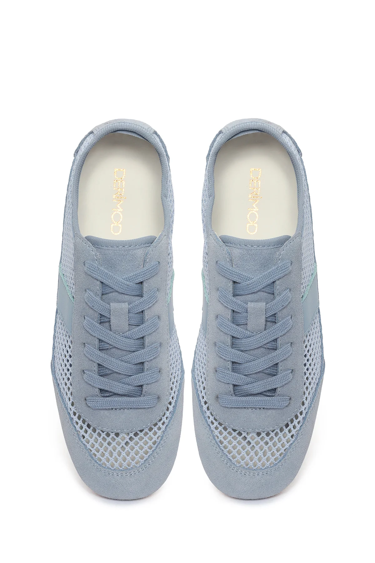 Kadın Mavi Bağcıklı Fileli Deri Sneaker - Image 4