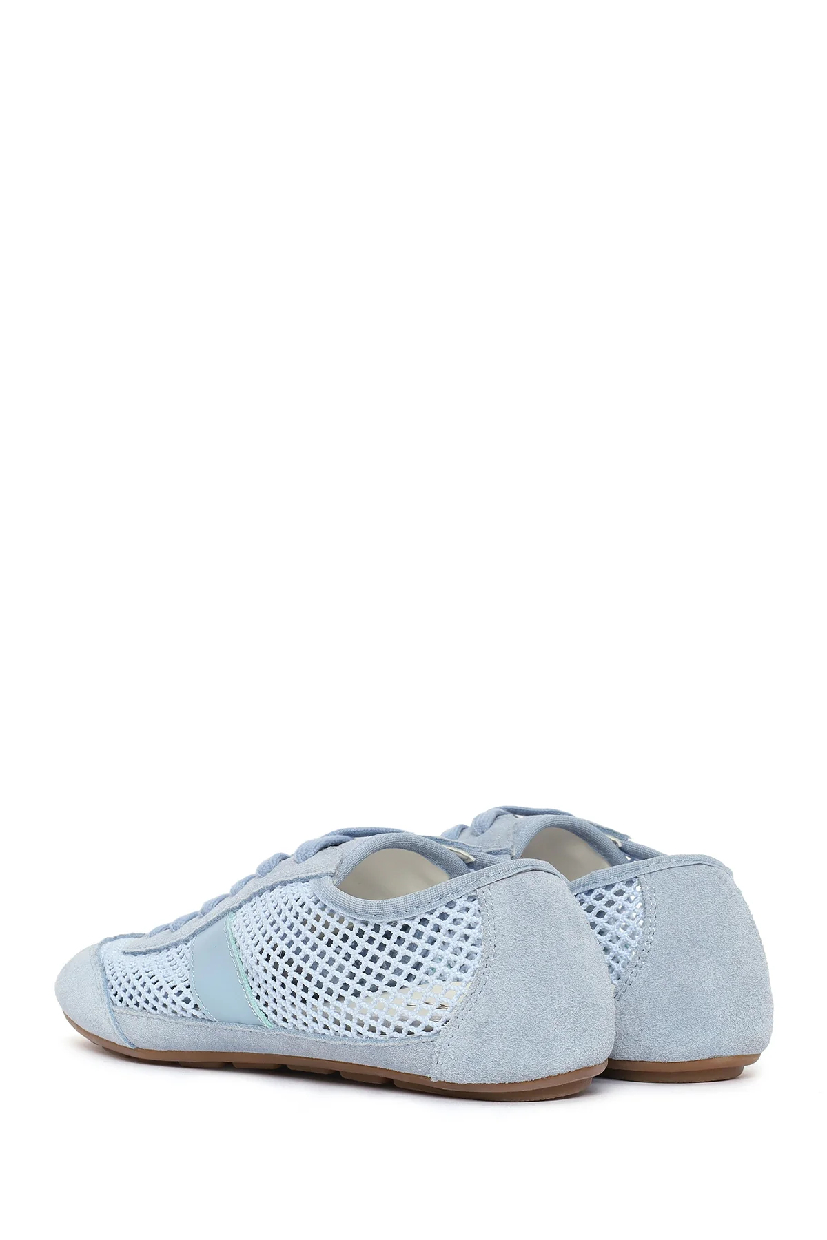 Kadın Mavi Bağcıklı Fileli Deri Sneaker - Image 6