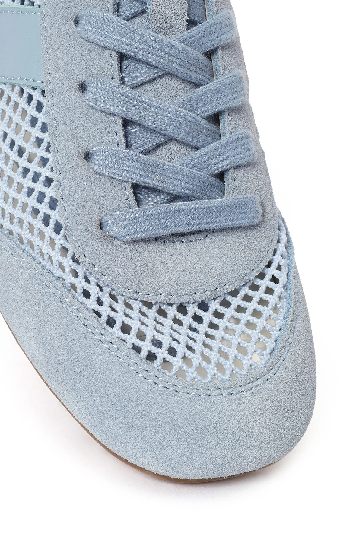 Kadın Mavi Bağcıklı Fileli Deri Sneaker - Image 9