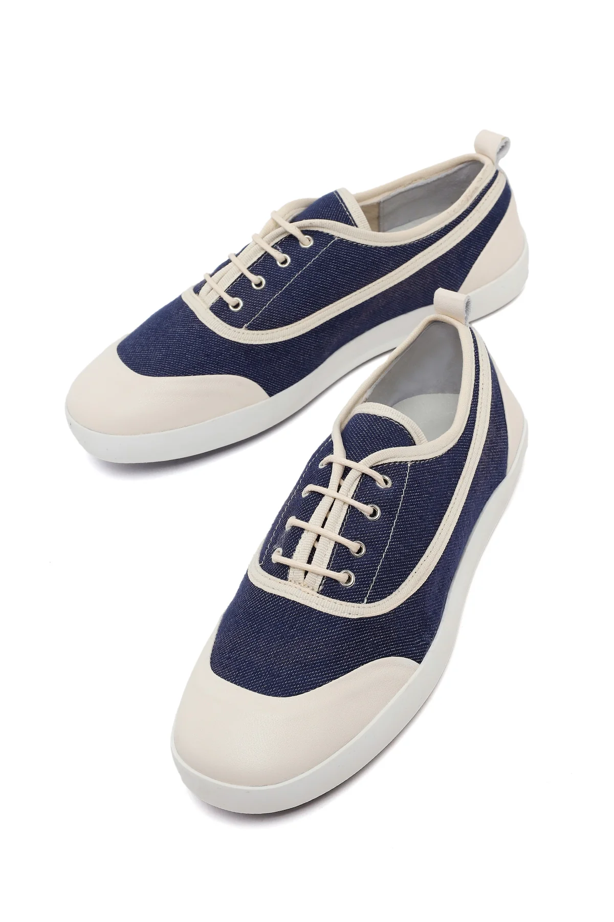 Kadın Mavi Bağcıklı Jean Deri Sneaker - Image 10