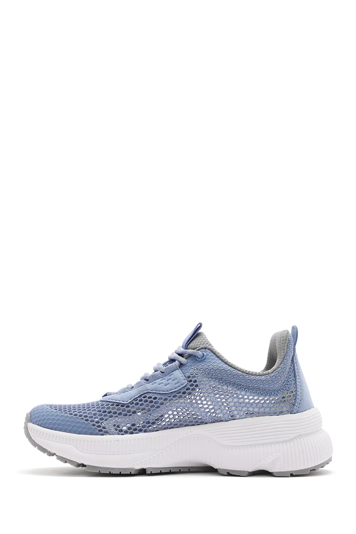 Kadın Mavi Bağcıklı Kalın Tabanlı Kumaş Sneaker - Image 2