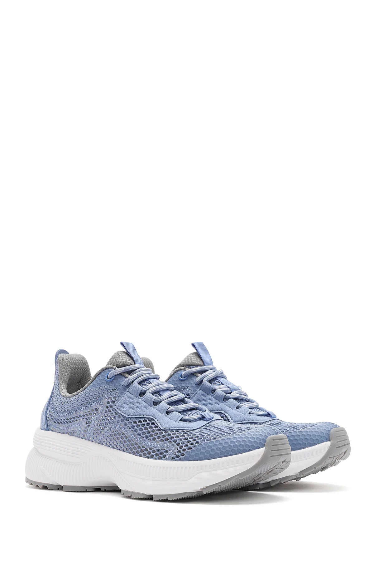 Kadın Mavi Bağcıklı Kalın Tabanlı Kumaş Sneaker - Image 3