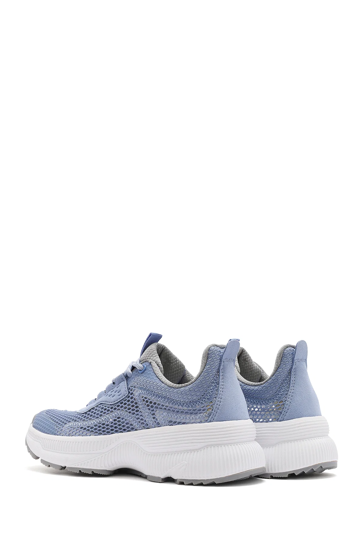 Kadın Mavi Bağcıklı Kalın Tabanlı Kumaş Sneaker - Image 5