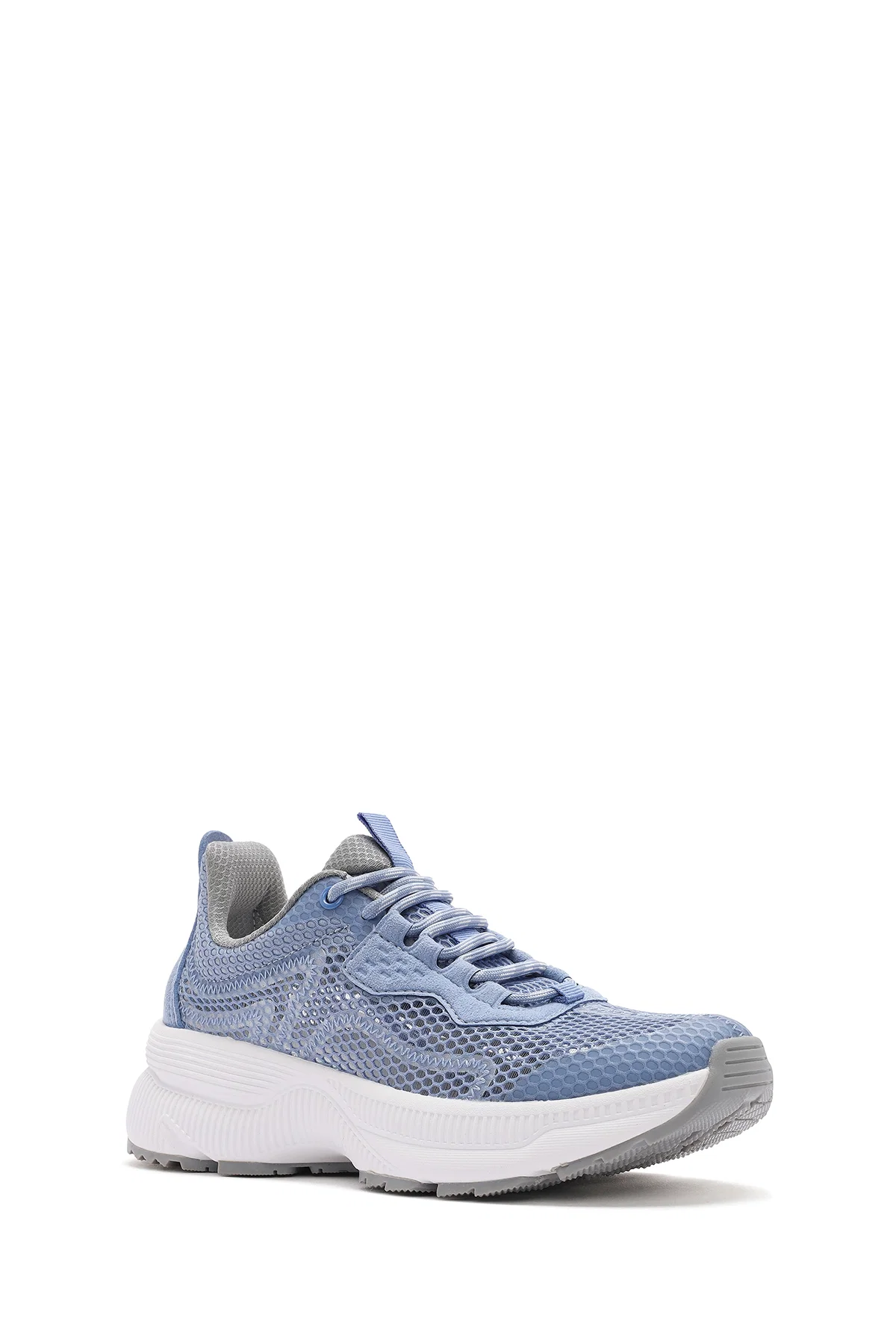 Kadın Mavi Bağcıklı Kalın Tabanlı Kumaş Sneaker - Image 6