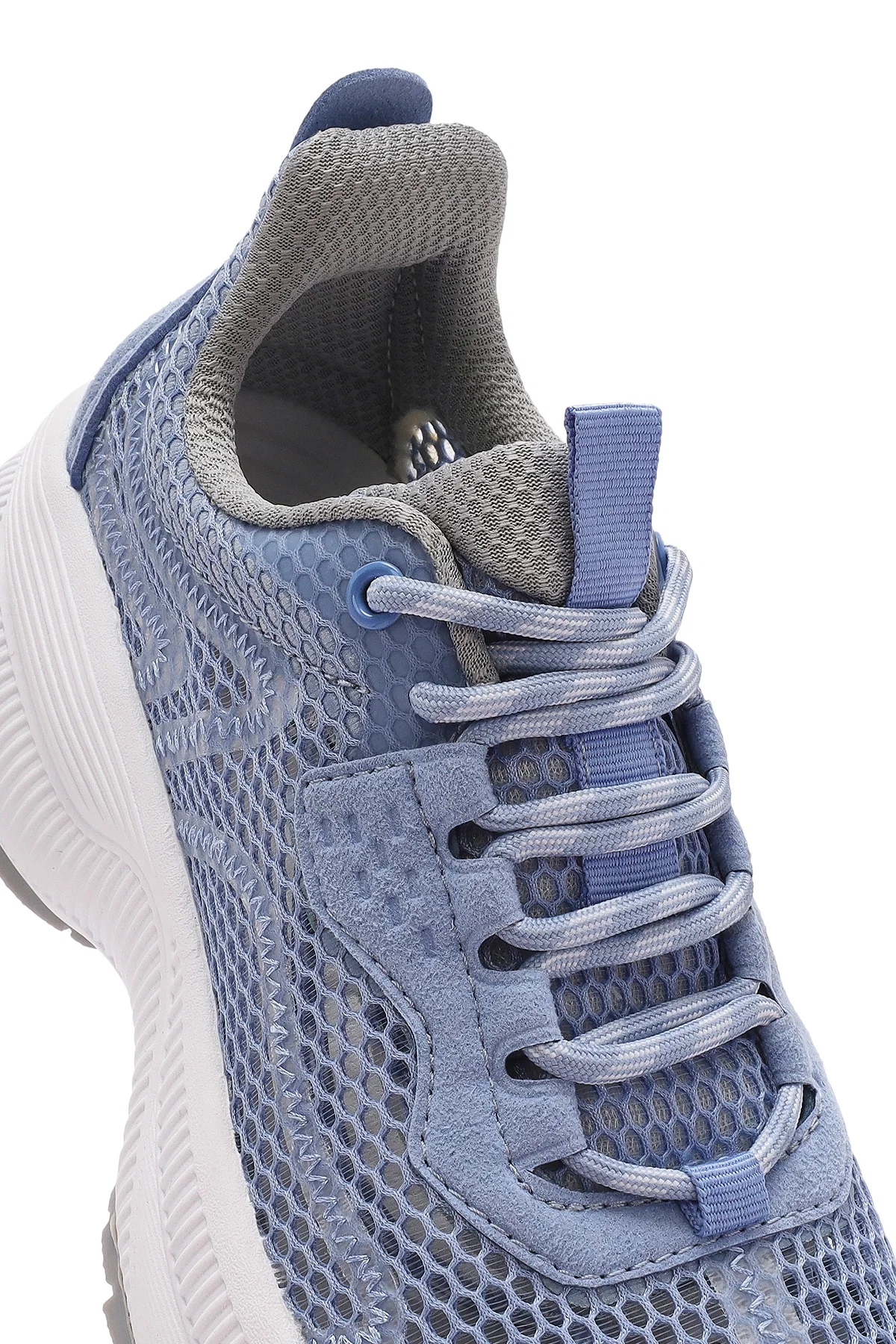 Kadın Mavi Bağcıklı Kalın Tabanlı Kumaş Sneaker - Image 8