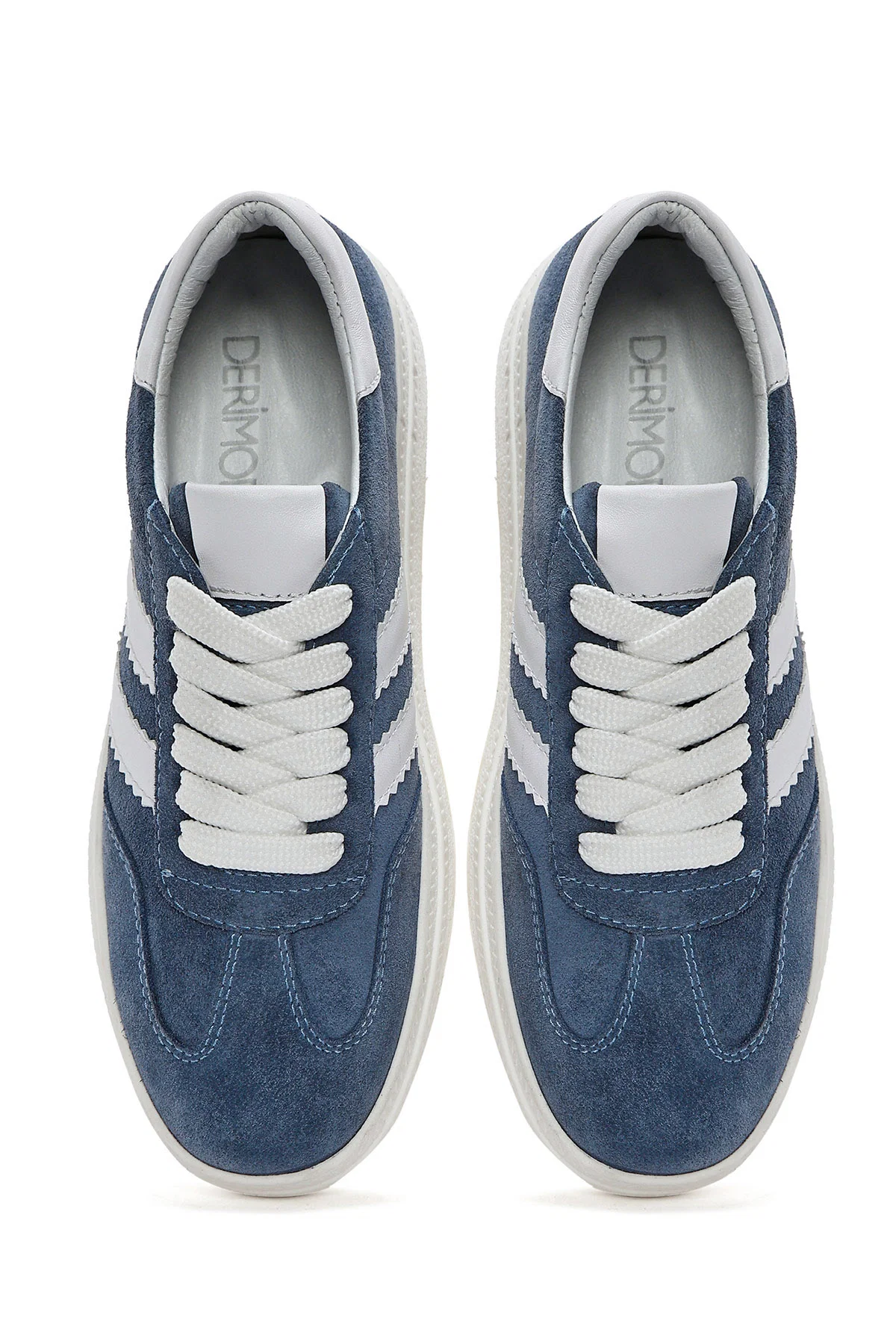 Kadın Mavi Bağcıklı Kalın Tabanlı Süet Deri Sneaker - Image 6