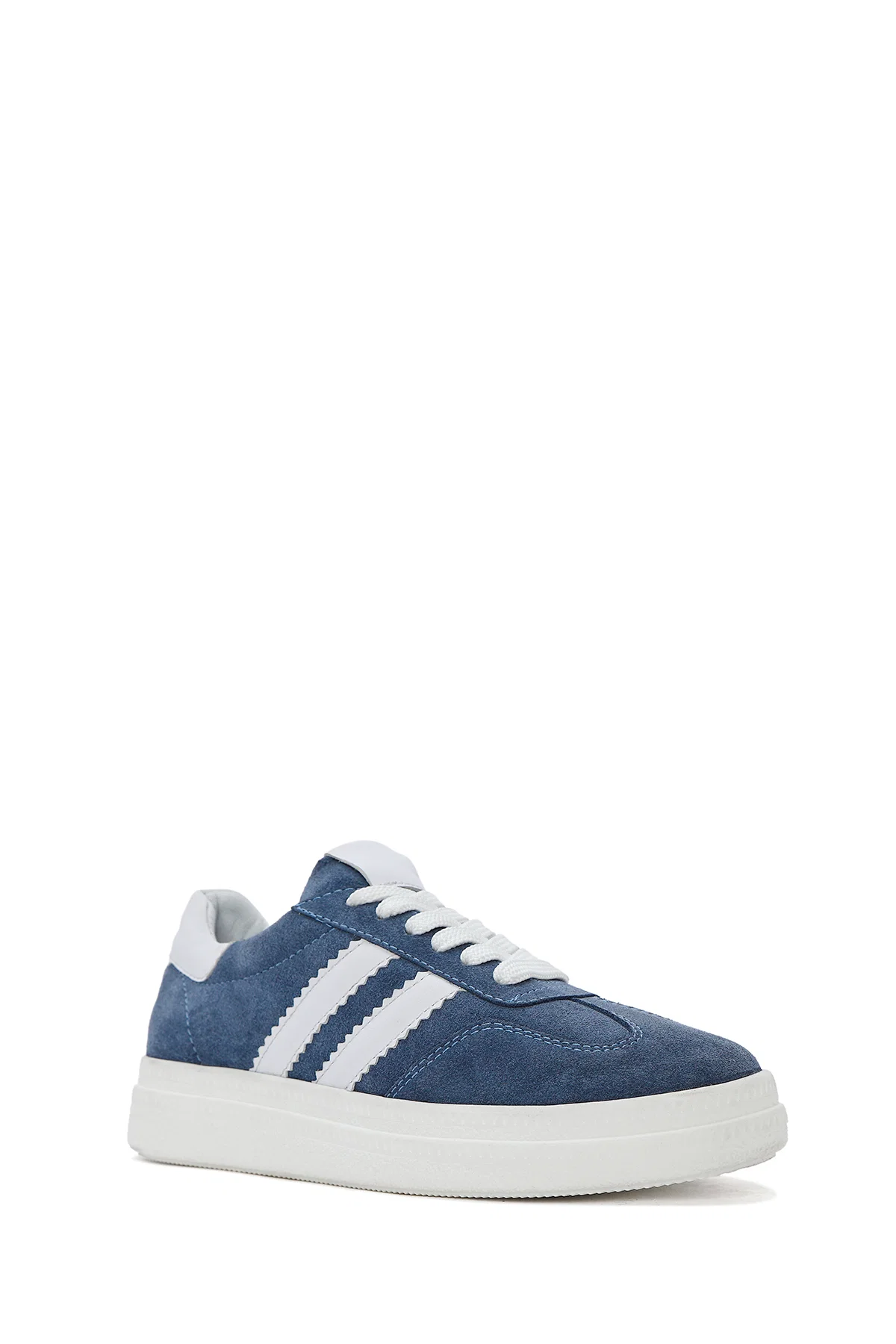 Kadın Mavi Bağcıklı Kalın Tabanlı Süet Deri Sneaker - Image 7