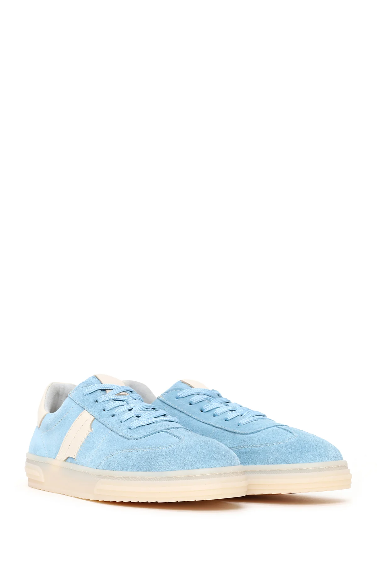 Kadın Mavi Bağcıklı Süet Deri Sneaker - Image 2
