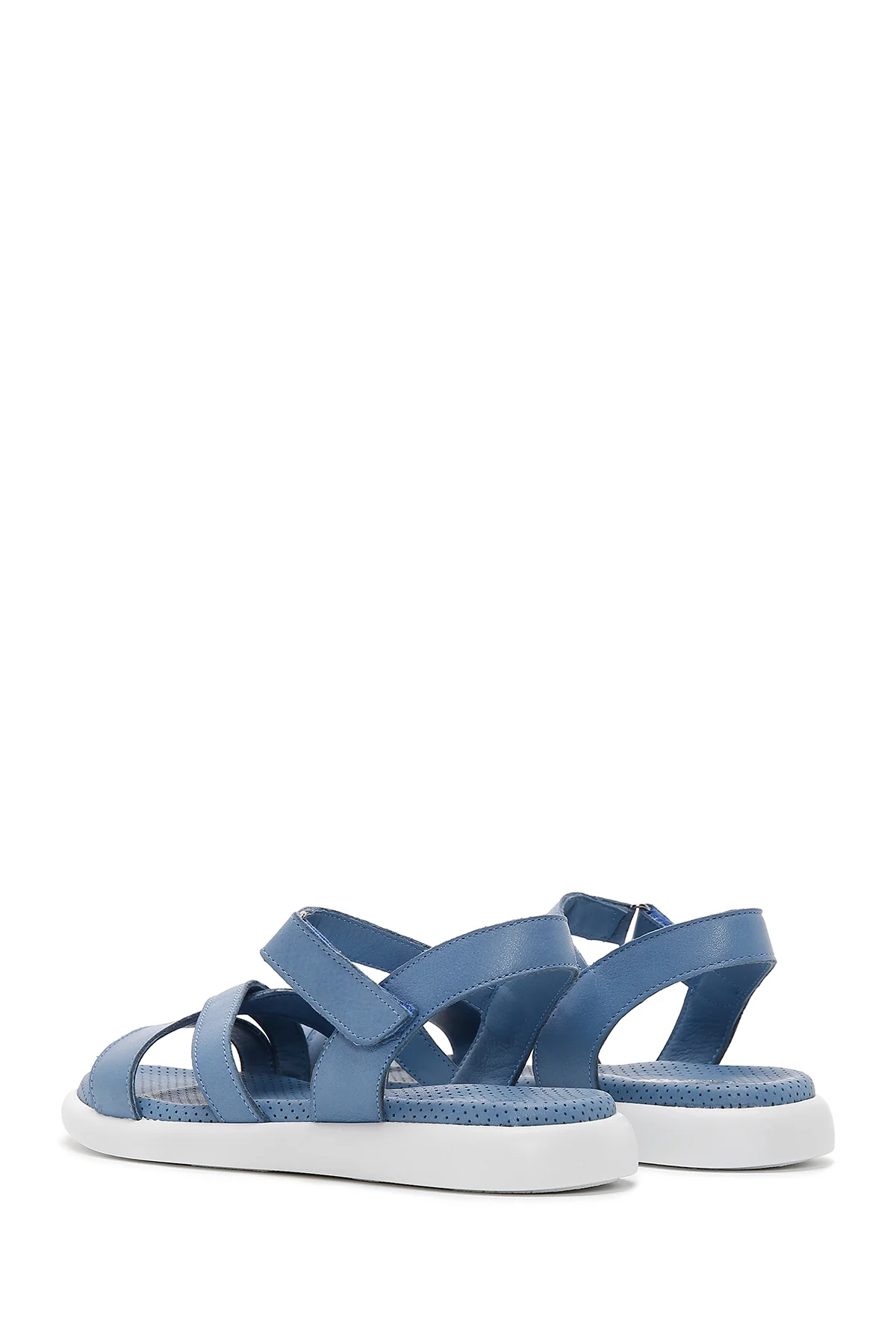 Kadın Mavi Bilekten Bantlı Deri Comfort Sandalet - Image 5