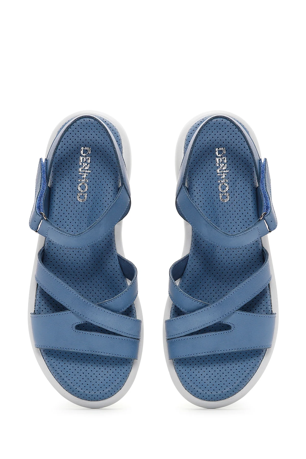 Kadın Mavi Bilekten Bantlı Deri Comfort Sandalet - Image 6