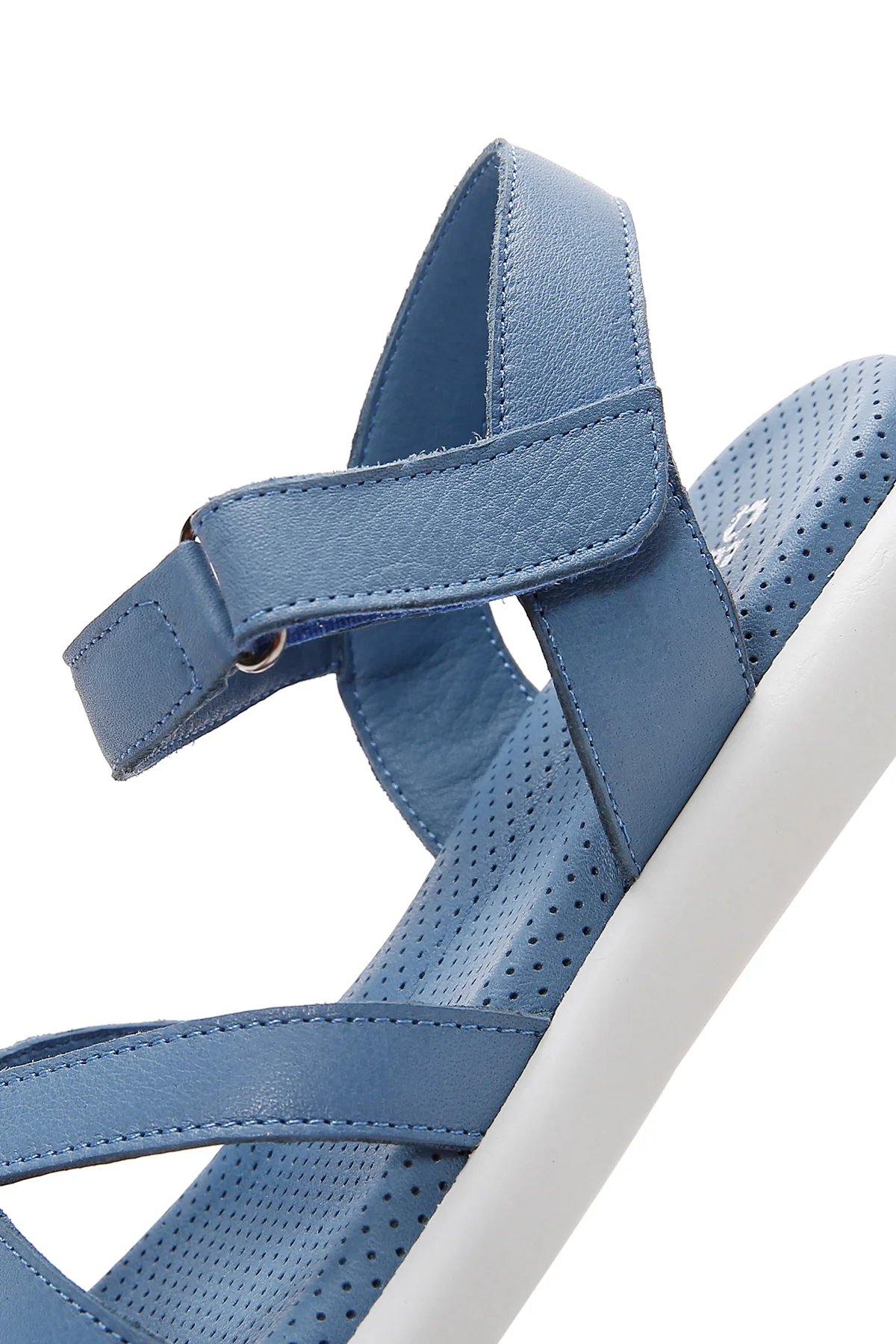 Kadın Mavi Bilekten Bantlı Deri Comfort Sandalet - Image 7