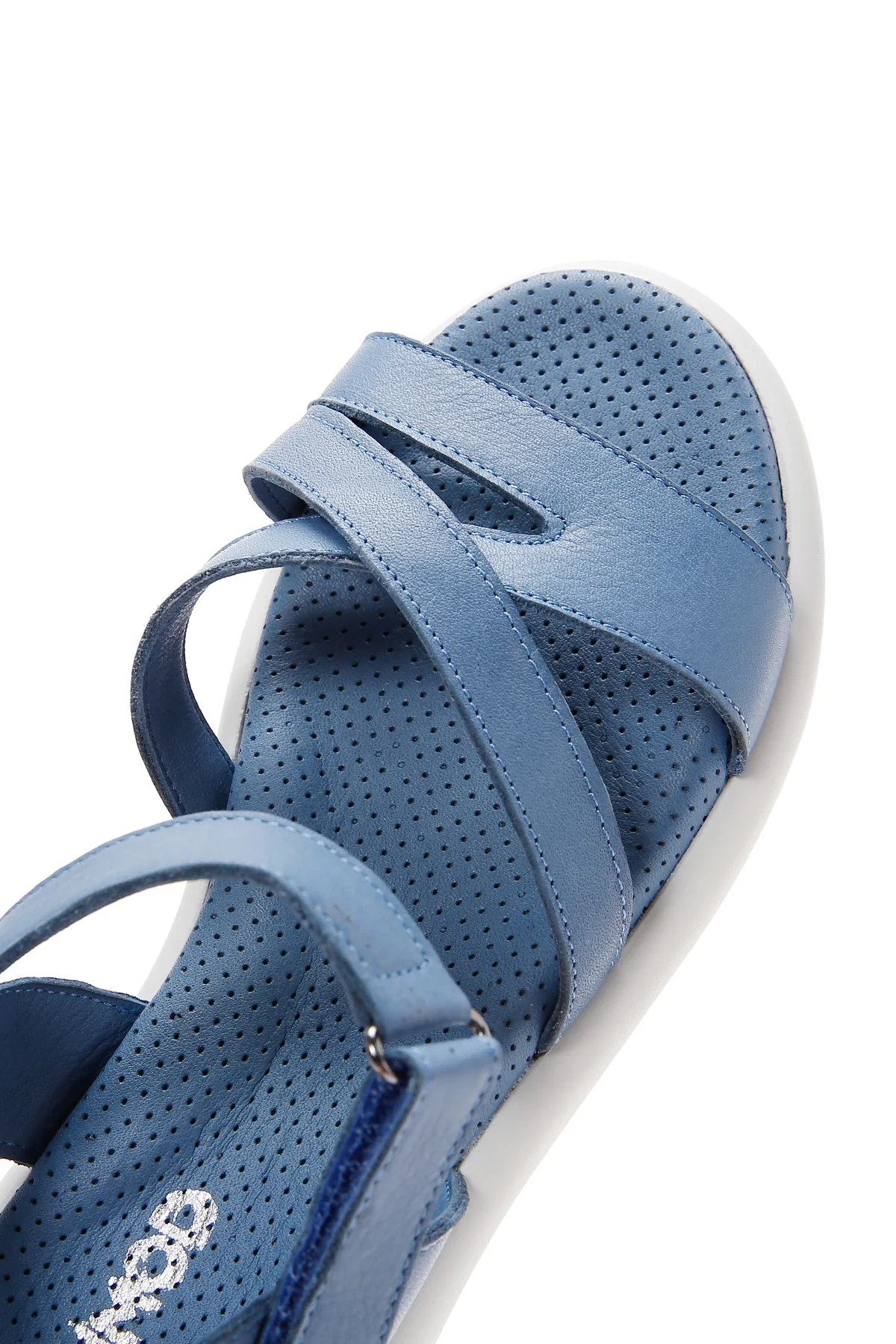 Kadın Mavi Bilekten Bantlı Deri Comfort Sandalet - Image 9