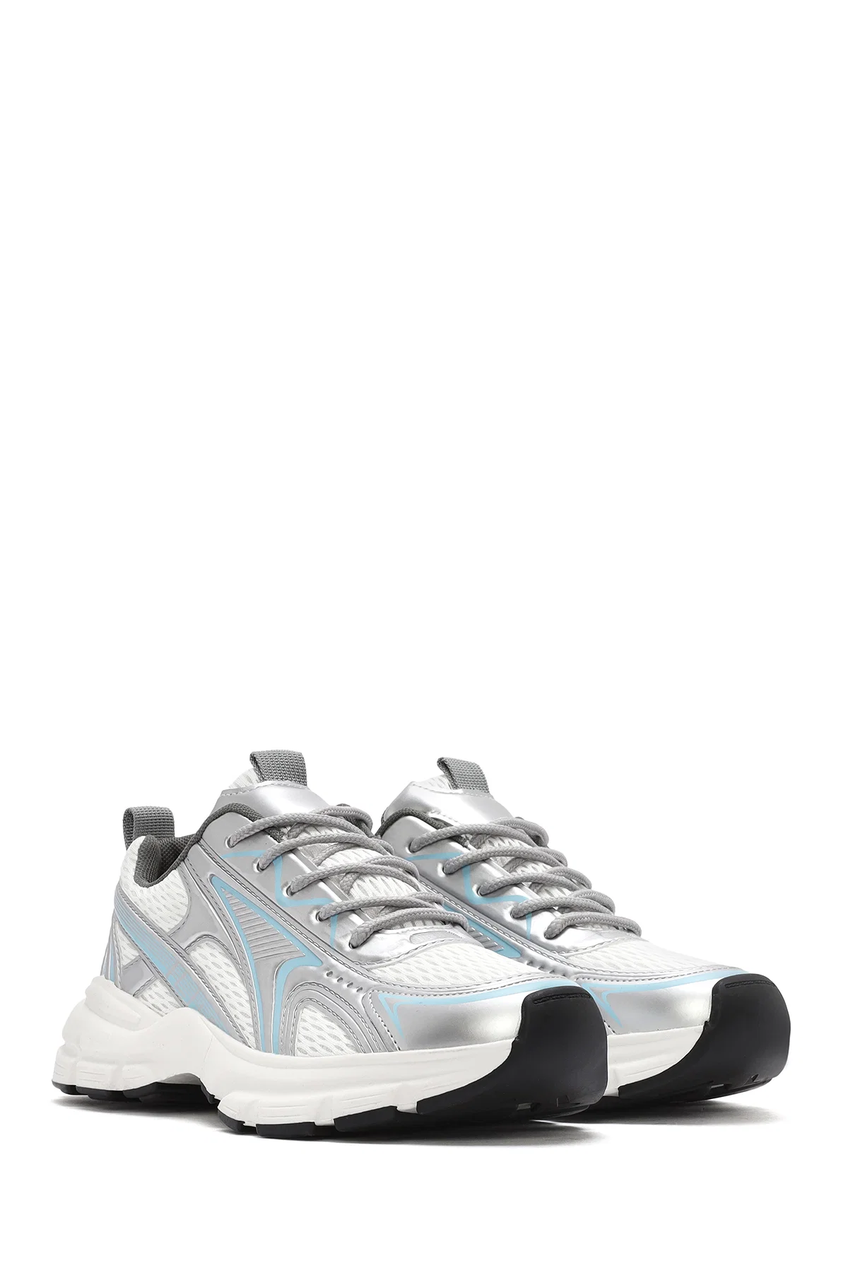 Kadın Mavi Kalın Tabanlı Bağcıklı Sneaker - Image 3